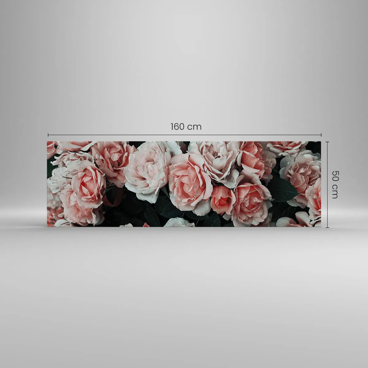 Quadro su tela - Stampe su Tela - Rose rosa su sfondo scuro in una composizione delicata - 160x50cm - Composizione di rose - Decorazione murale moderna per soggiorno e camera da letto ARTTOR