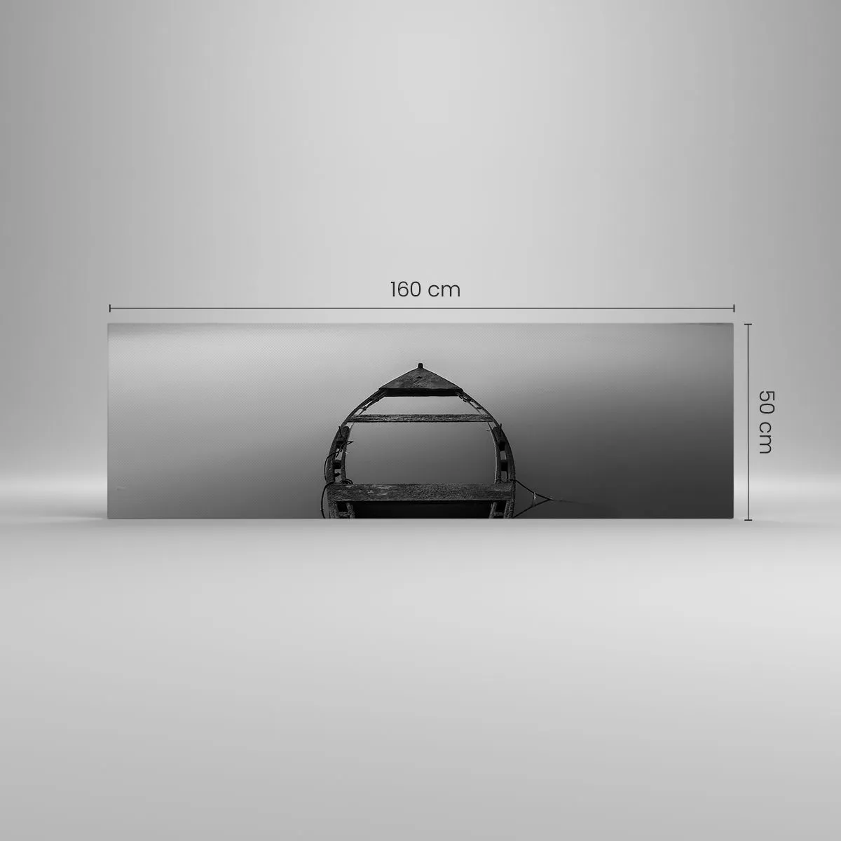 Cuadro sobre lienzo - Impresión de Imagen - Un barco solitario en un lago tranquilo en tonos blanco y negro. - 160x50cm - Anhelo y melancolía - Decoración de pared moderna para salón y dormitorio ARTTOR