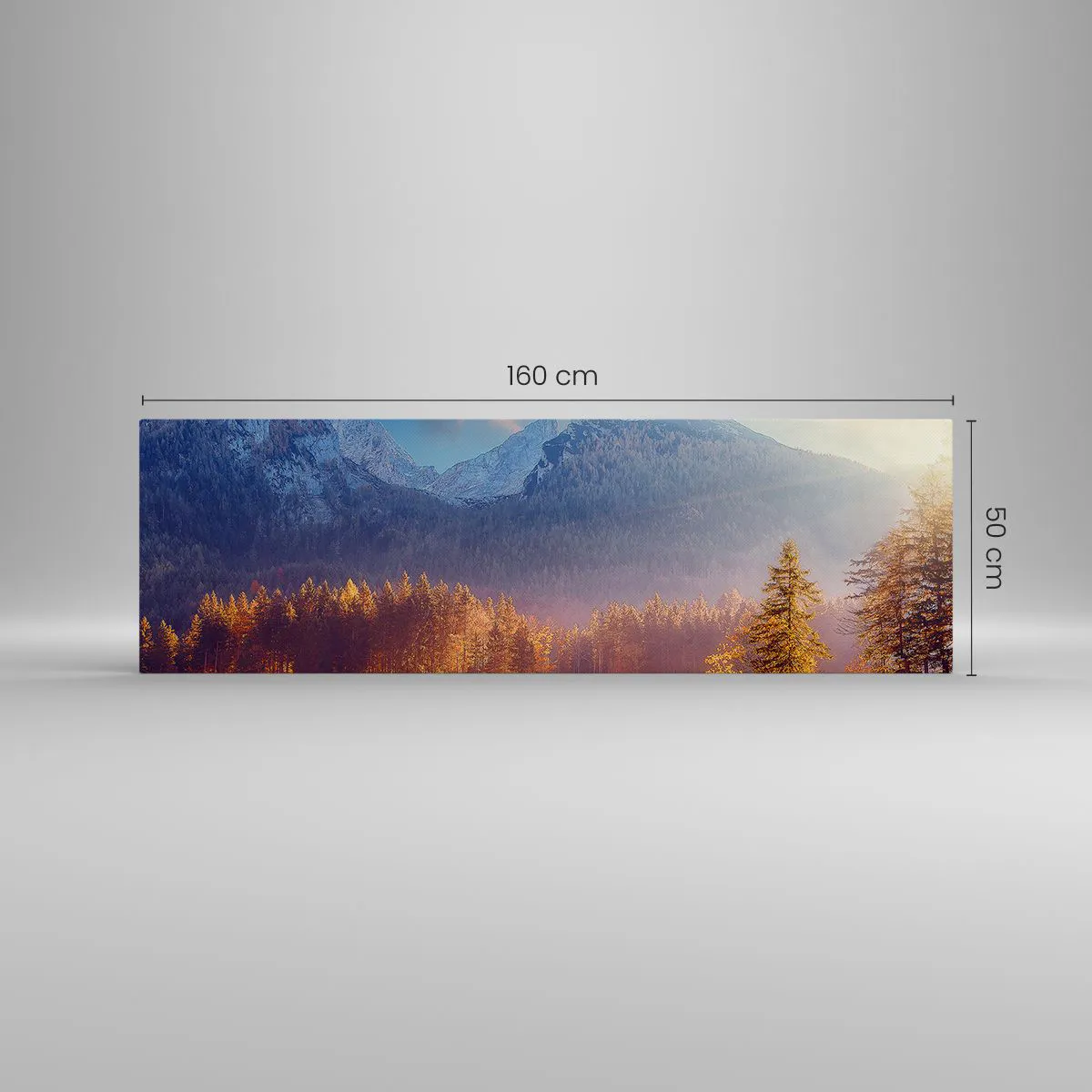 Obraz na płótnie - Malowniczy widok na górski las i jezioro o świcie - 160x50cm - W górach i dolinach - Nowoczesna dekoracja ścienna do salonu i sypialni ARTTOR