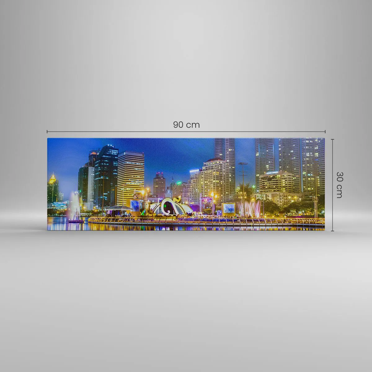 Obraz na płótnie - Tęczowa noc metropolii - 90x30 cm