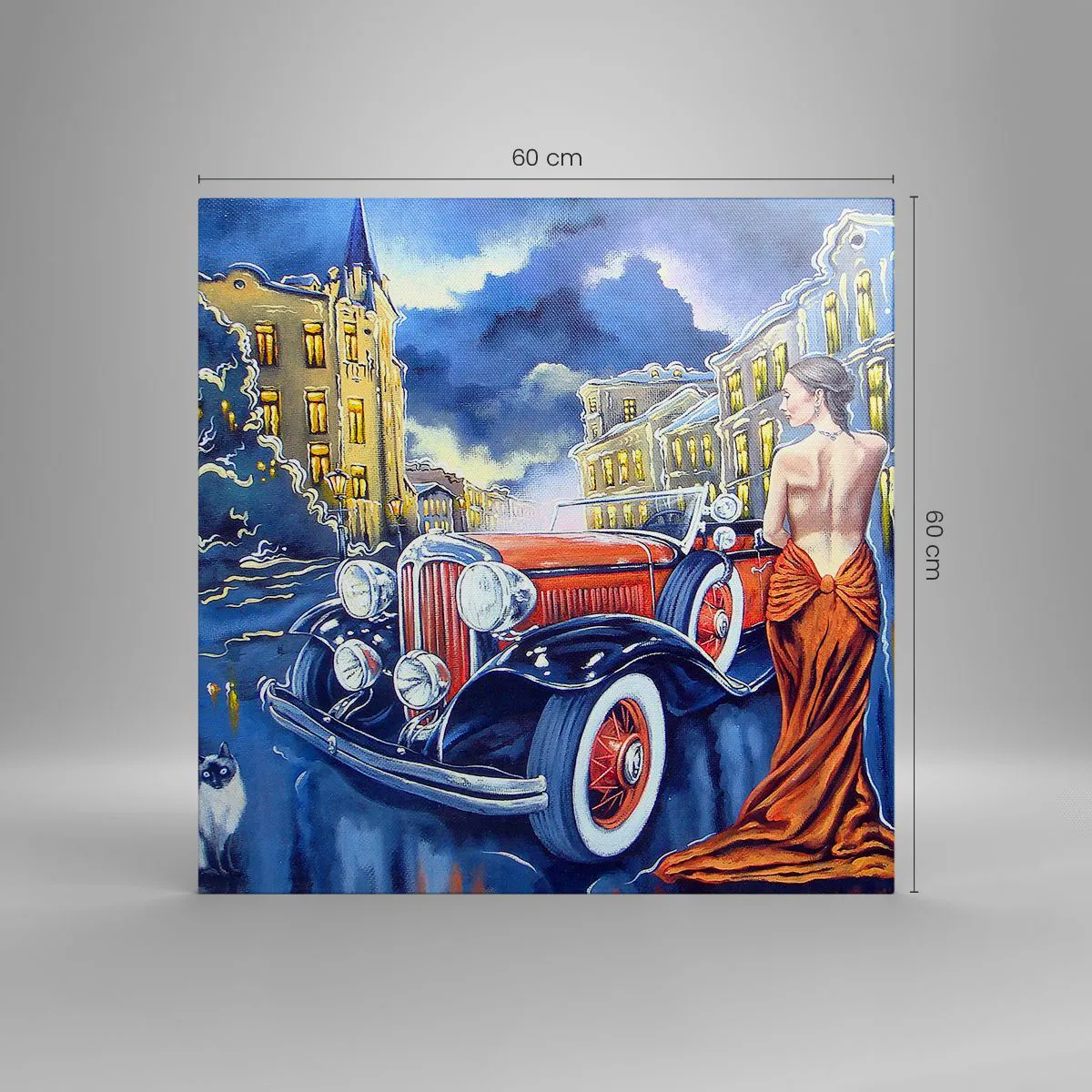 Impression sur toile - Image sur toile - Nocturne en bleu et corail - 60x60 cm