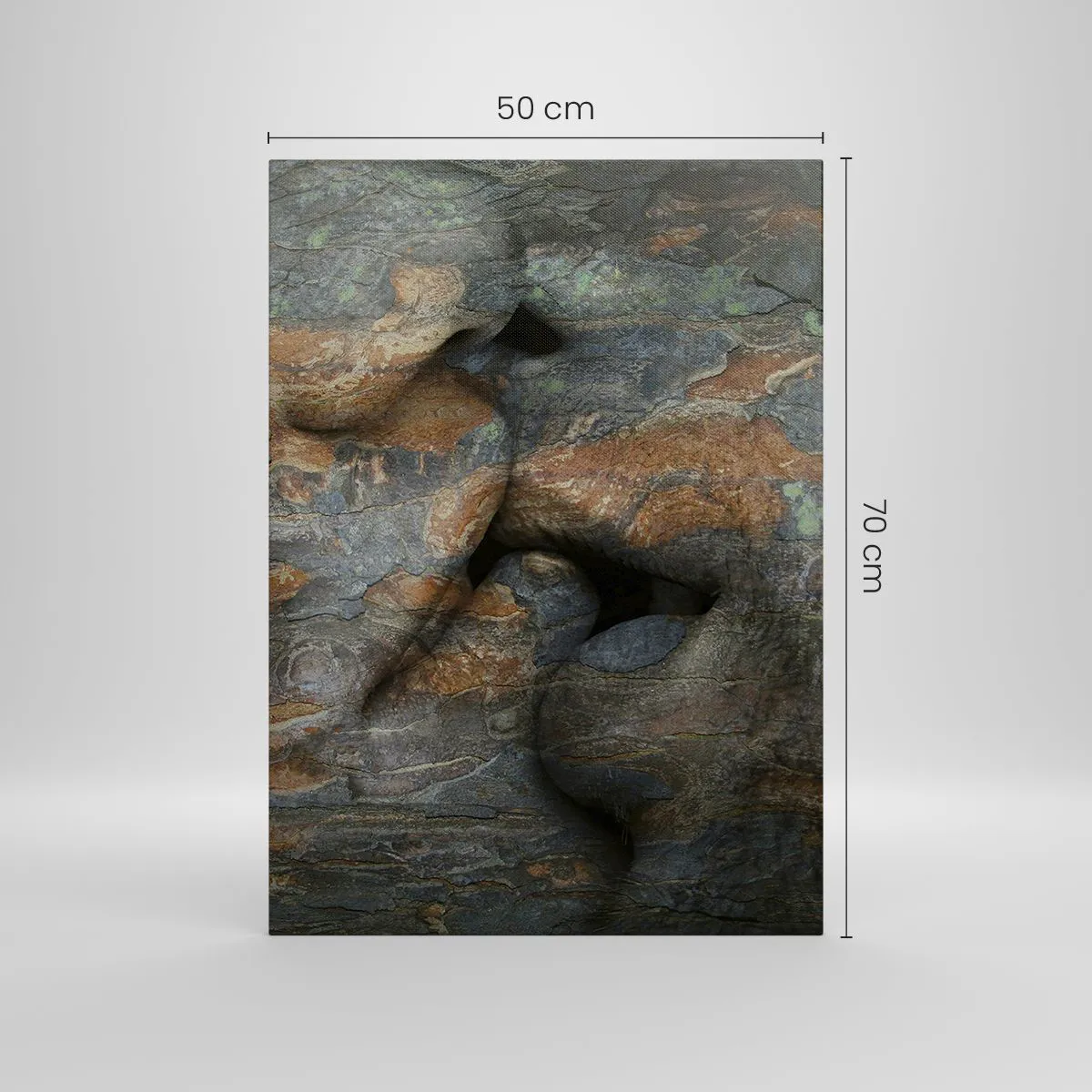 Bild auf Leinwand - Leinwandbild - Ein künstlerisches Motiv eines in Fels gehauenen Gesichts mit natürlichem Textureffekt. - 50x70cm - Für immer zusammen - Moderne Wanddekoration für Wohnzimmer und Schlafzimmer ARTTOR