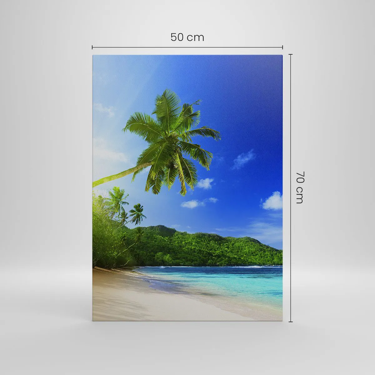 Cuadro sobre lienzo - Impresión de Imagen - Playa tropical con palmeras y mar turquesa. - 50x70cm - Un suave toque tropical - Decoración de pared moderna para salón y dormitorio ARTTOR