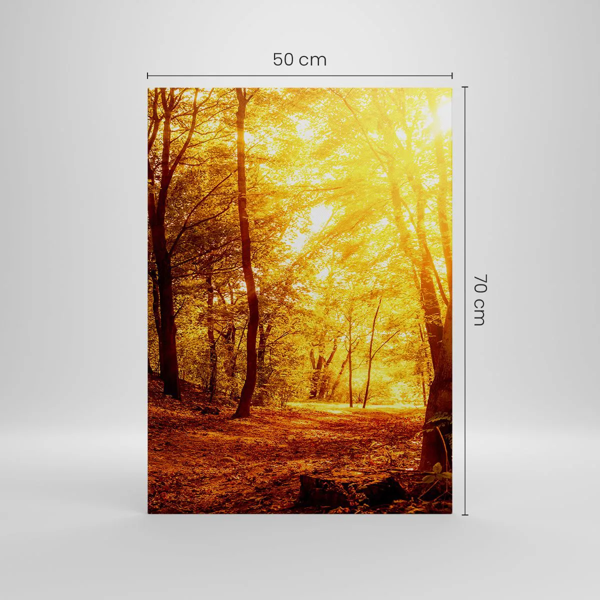 Impression sur toile - Image sur toile - Clairière d'automne sous le soleil doré avec un sentier forestier - 50x70cm - Vers la clairière dorée - Décoration murale moderne pour le salon et la chambre ARTTOR