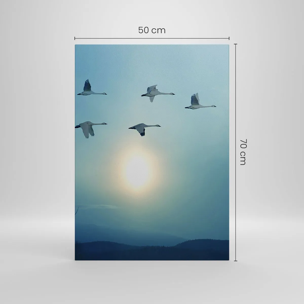 Impression sur toile - Image sur toile - Cygnes volants le matin - 50x70cm - Dis au revoir à l'été pour un an - Décoration murale moderne pour le salon et la chambre ARTTOR