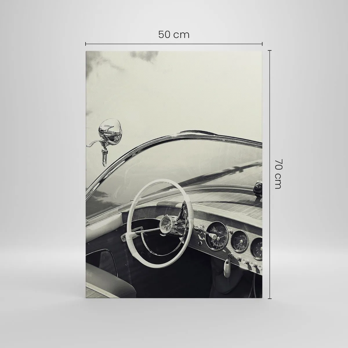 Bild auf Leinwand - Leinwandbild - Oldtimer-Innenraum im monochromen Stil - 50x70cm - Wetter für die Reichen - Moderne Wanddekoration für Wohnzimmer und Schlafzimmer ARTTOR