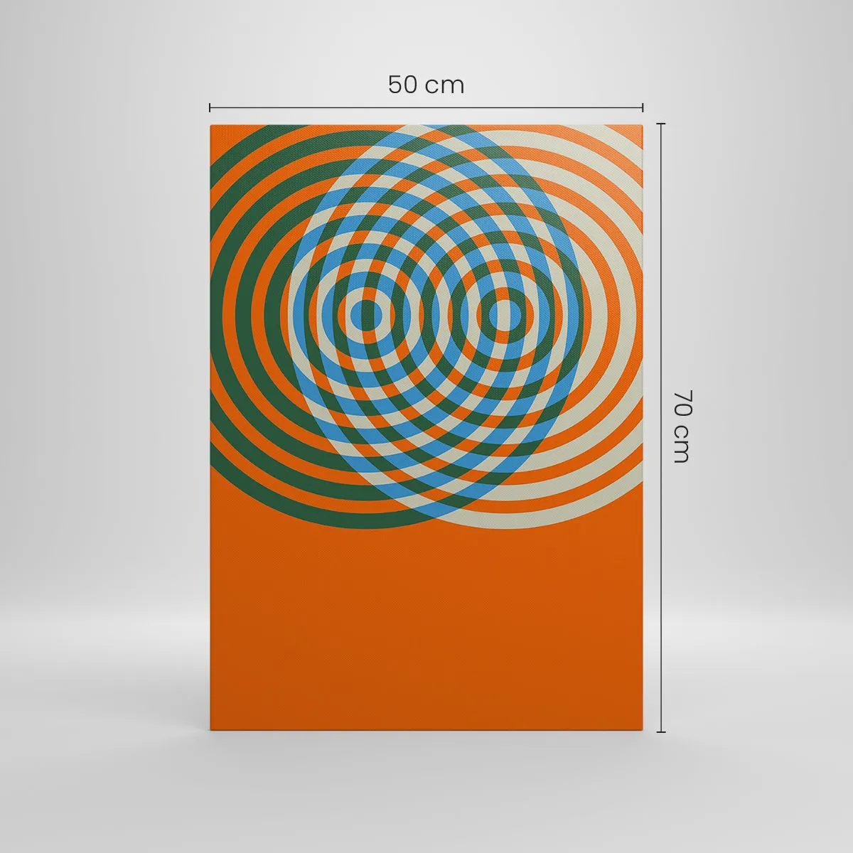 Cuadro sobre lienzo - Impresión de Imagen - Círculos concéntricos sobre un fondo naranja - 50x70cm - Círculos y abstracción - Decoración de pared moderna para salón y dormitorio ARTTOR