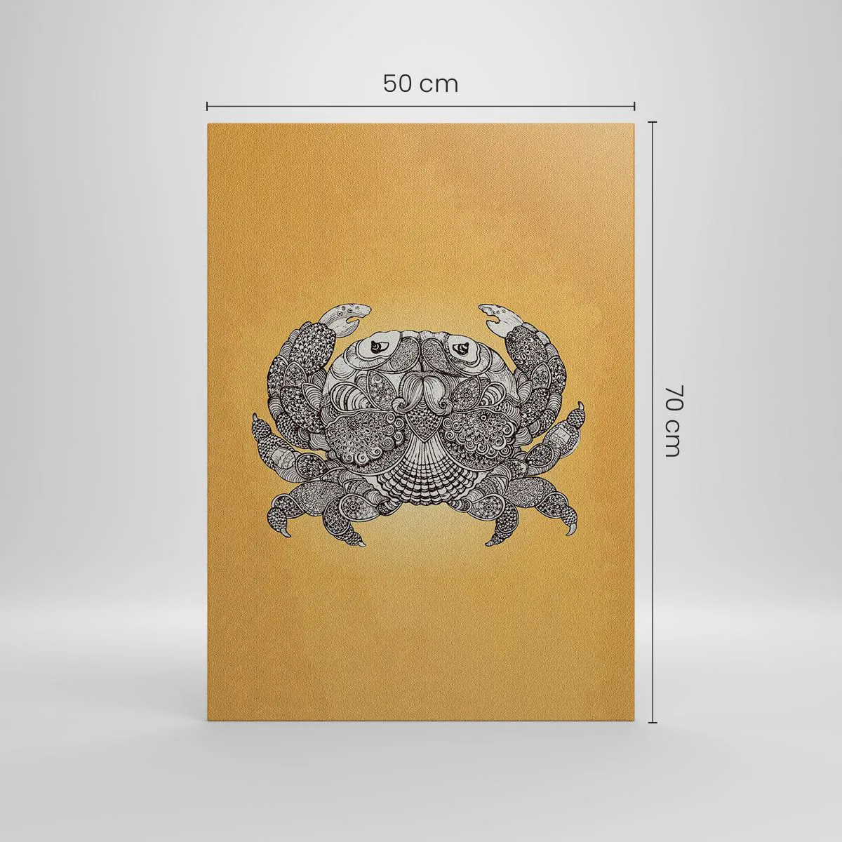 Impression sur toile - Image sur toile - Dessin décoratif d'un crabe sur fond doré - 50x70cm - Les contes de M. Crabe - Décoration murale moderne pour le salon et la chambre ARTTOR