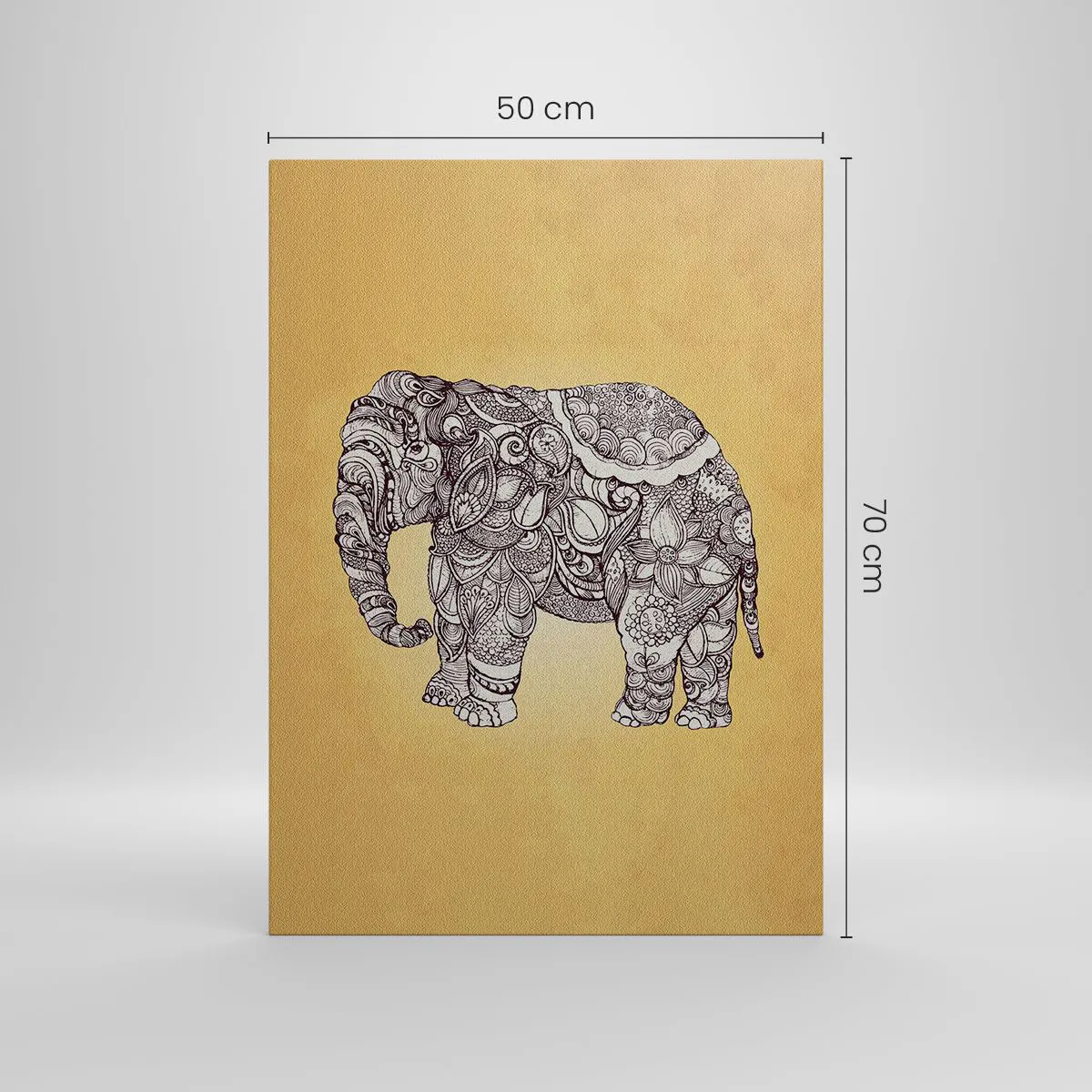 Cuadro sobre lienzo - Impresión de Imagen - Elefante dibujado a mano con un patrón ornamentado sobre un fondo beige. - 50x70cm - El elefante decorado - Decoración de pared moderna para salón y dormitorio ARTTOR