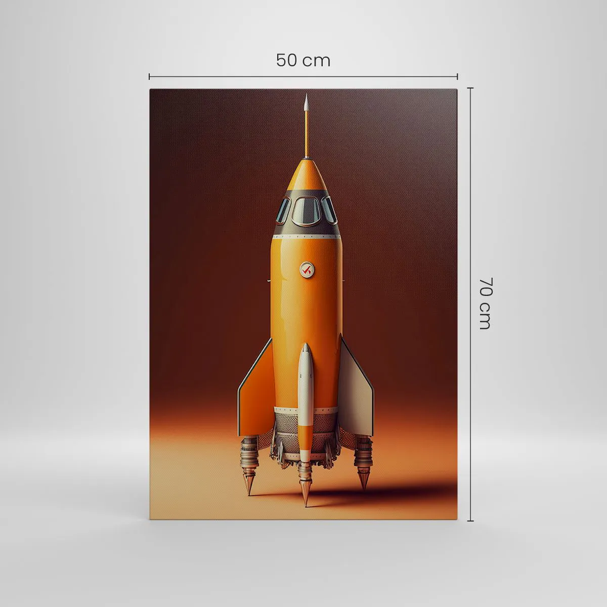 Cuadro sobre lienzo - Impresión de Imagen - Un cohete de estilo retro sobre un fondo de tonos marrones. - 50x70cm - Comienza con un sueño - Decoración de pared moderna para salón y dormitorio ARTTOR