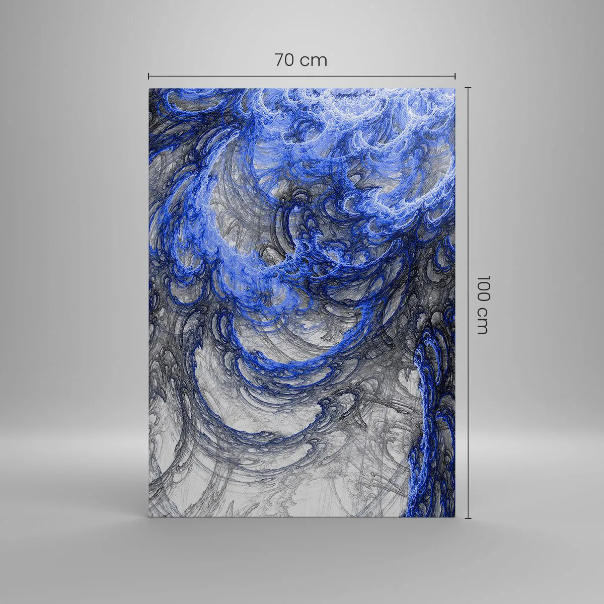 Obraz na płótnie - Abstrakcyjne fale w odcieniach niebieskiego i szarego - 70x100cm - Narodziny fali - Nowoczesna dekoracja ścienna do salonu i sypialni ARTTOR