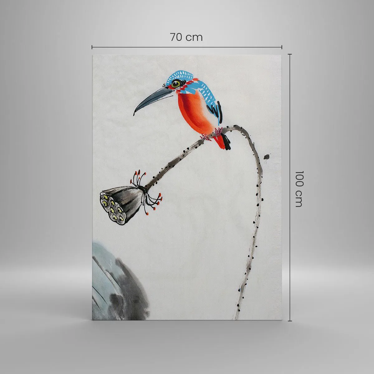 Cuadro sobre lienzo - Impresión de Imagen - Un pájaro colorido sobre un fondo de vegetación y una libélula. - 70x100cm - La vida de la pradera - Decoración de pared moderna para salón y dormitorio ARTTOR