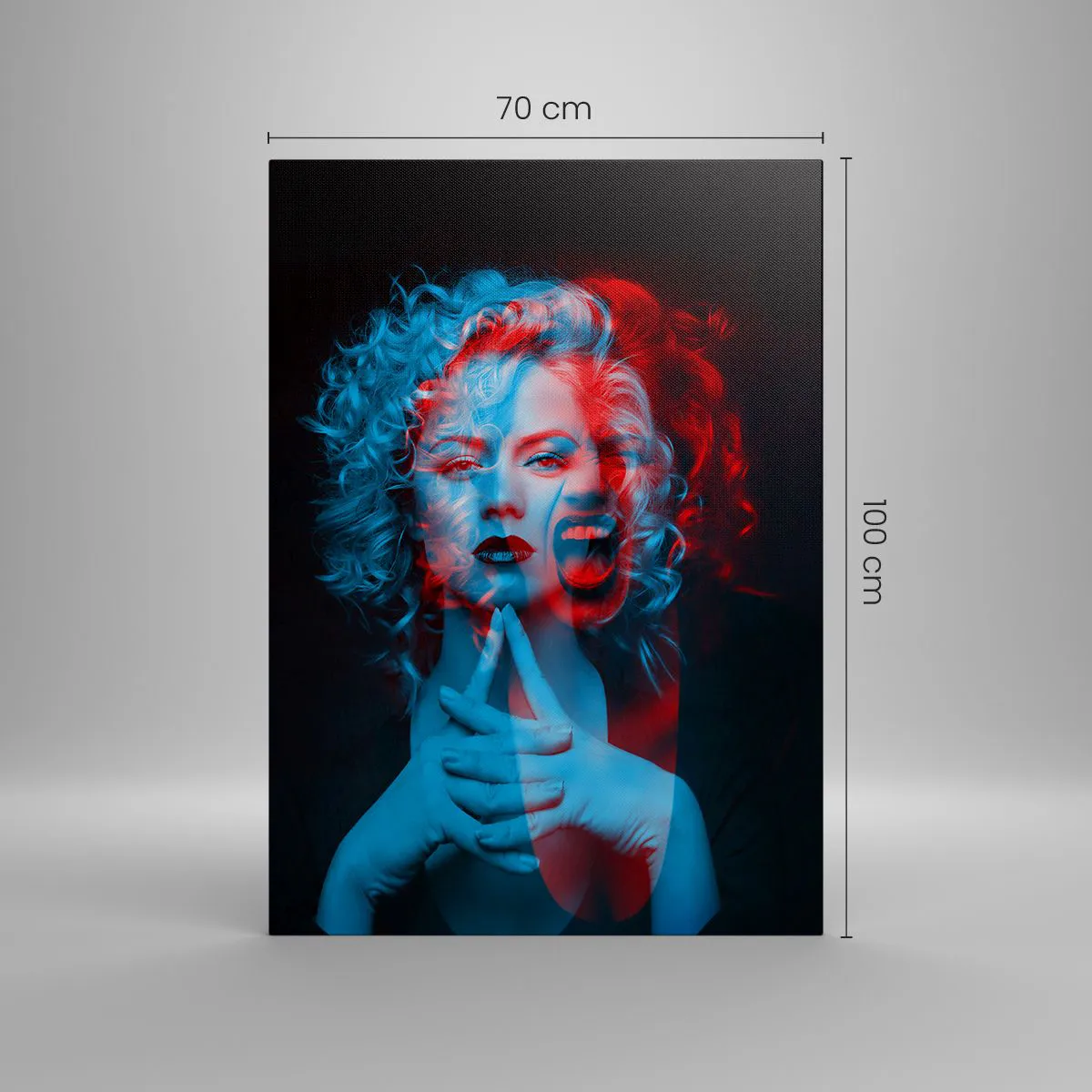 Cuadro sobre lienzo - Impresión de Imagen - Doble retrato de una mujer en rojo y azul - 70x100cm - Alter ego - Decoración de pared moderna para salón y dormitorio ARTTOR