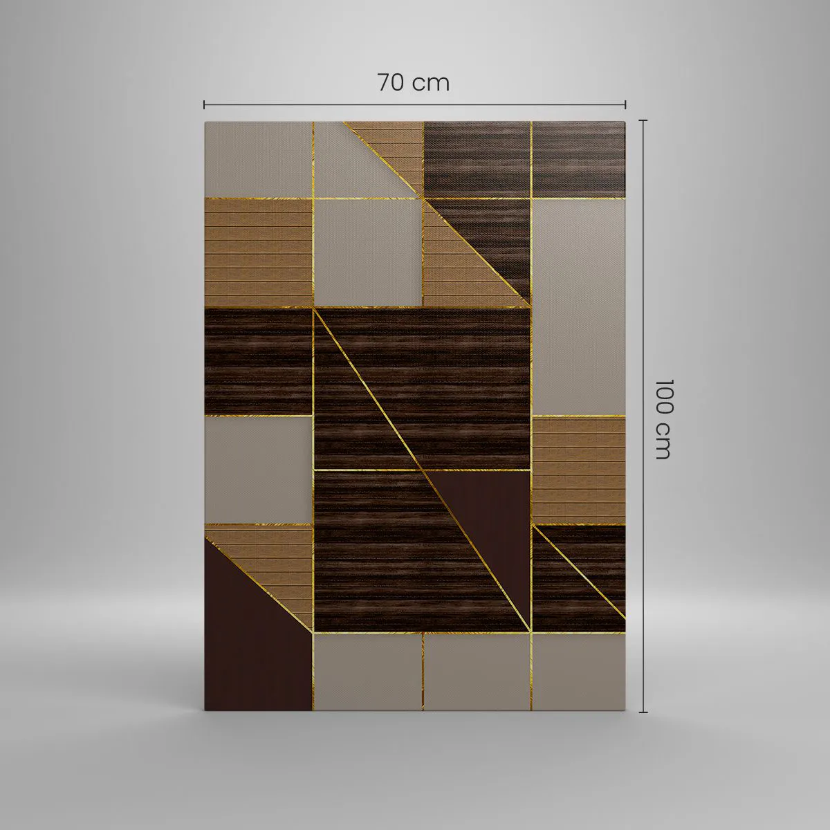 Impression sur toile - Image sur toile - Motifs géométriques dans les tons de marron avec des lignes dorées - 70x100cm - Mozaique de bronze et d'or - Décoration murale moderne pour le salon et la chambre ARTTOR