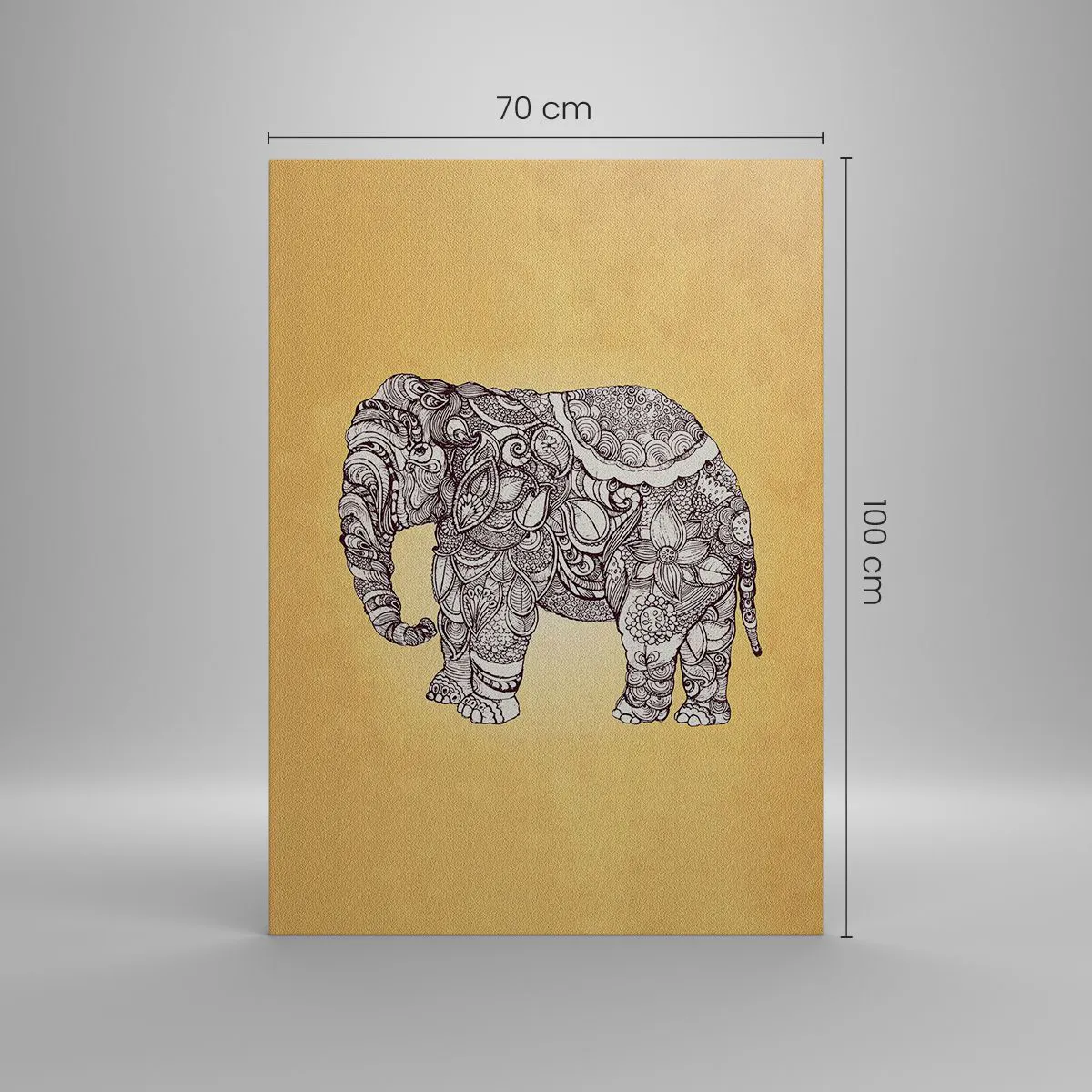 Impression sur toile - Image sur toile - Éléphant dessiné à la main avec un motif orné sur un fond beige - 70x100cm - L'éléphant s'est apprêté - Décoration murale moderne pour le salon et la chambre ARTTOR