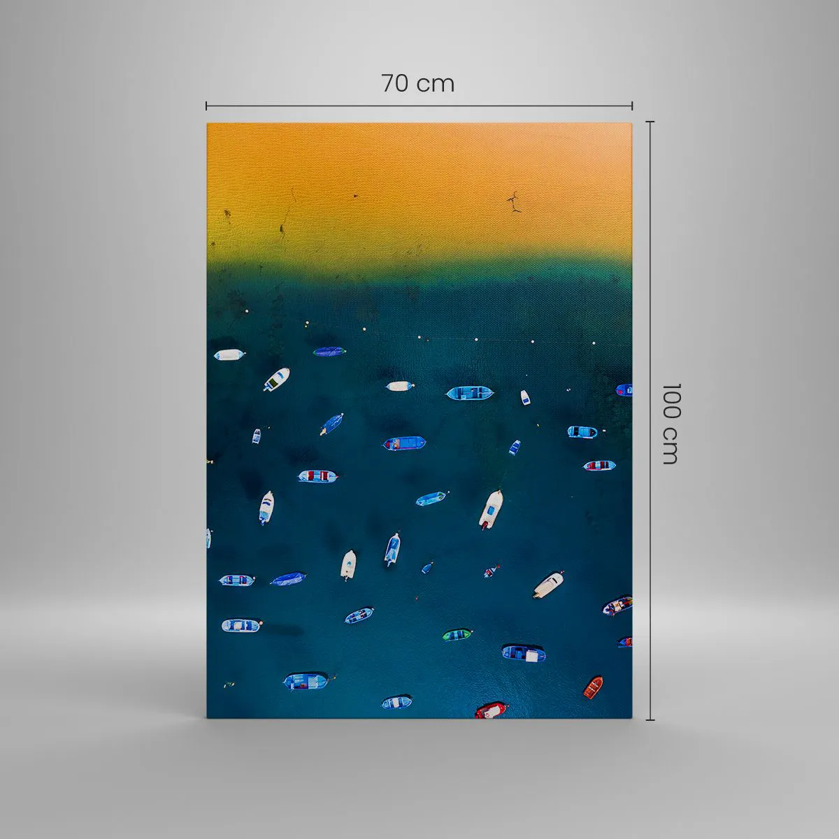 Cuadro sobre lienzo - Impresión de Imagen - Vista aérea de barcos en el agua y una orilla arenosa. - 70x100cm - Un juego de vacaciones - Decoración de pared moderna para salón y dormitorio ARTTOR