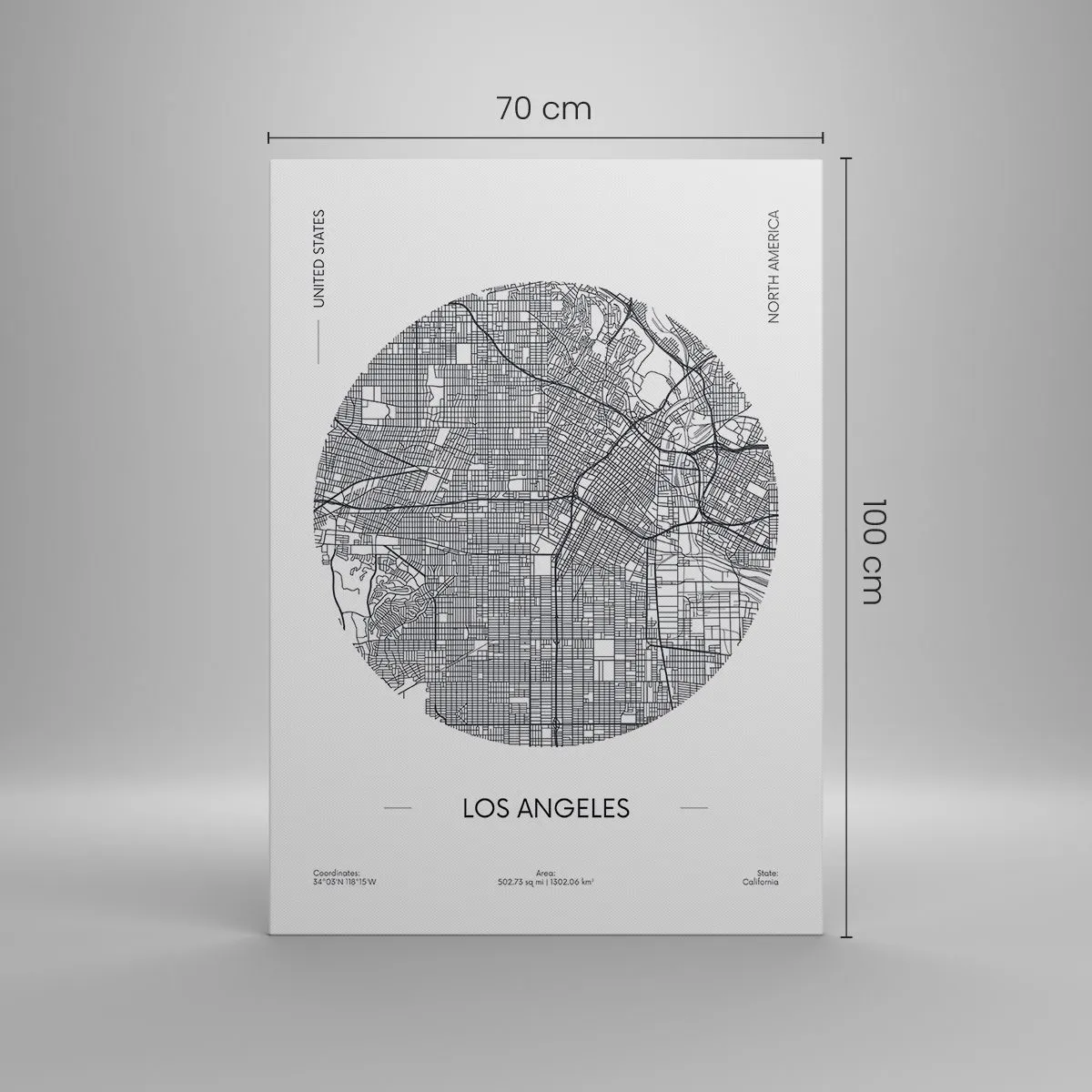Cuadro sobre lienzo - Impresión de Imagen - Un mapa de Los Ángeles en un estilo minimalista en blanco y negro. - 70x100cm - Anatomía de Los Ángeles - Decoración de pared moderna para salón y dormitorio ARTTOR