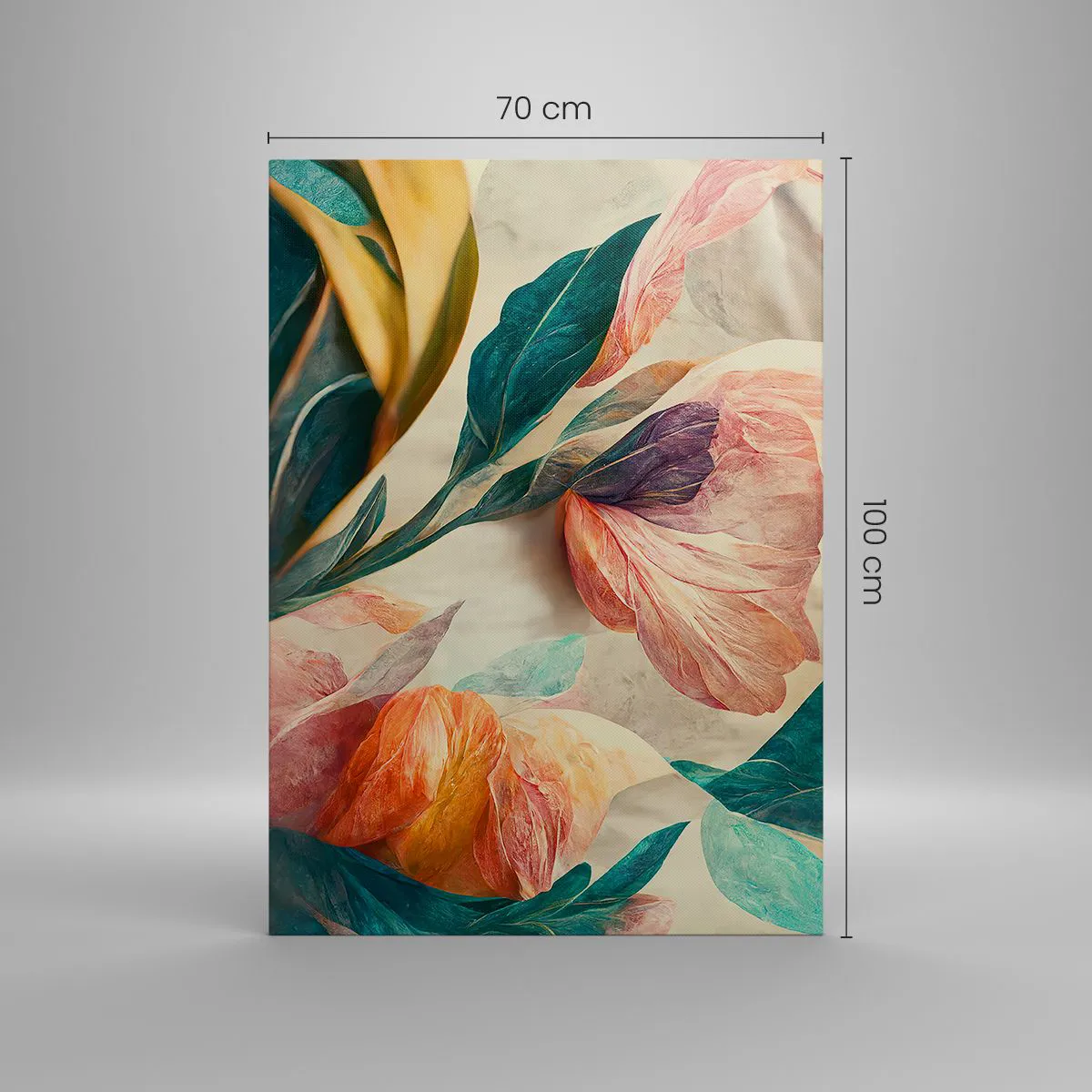 Obraz na płótnie - Kolorowe kwiaty w tropikalnym stylu na jasnym tle - 70x100cm - Kwiaty wysp południowych - Nowoczesna dekoracja ścienna do salonu i sypialni ARTTOR