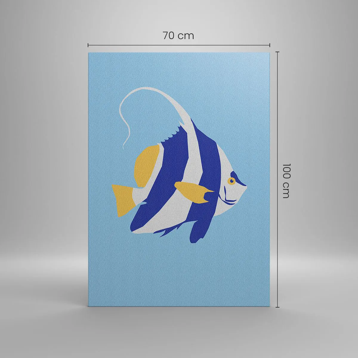 Obraz na płótnie - Minimalistyczna ilustracja ryby tropikalnej na błękitnym tle - 70x100cm - Miss tropikalnych wód - Nowoczesna dekoracja ścienna do salonu i sypialni ARTTOR