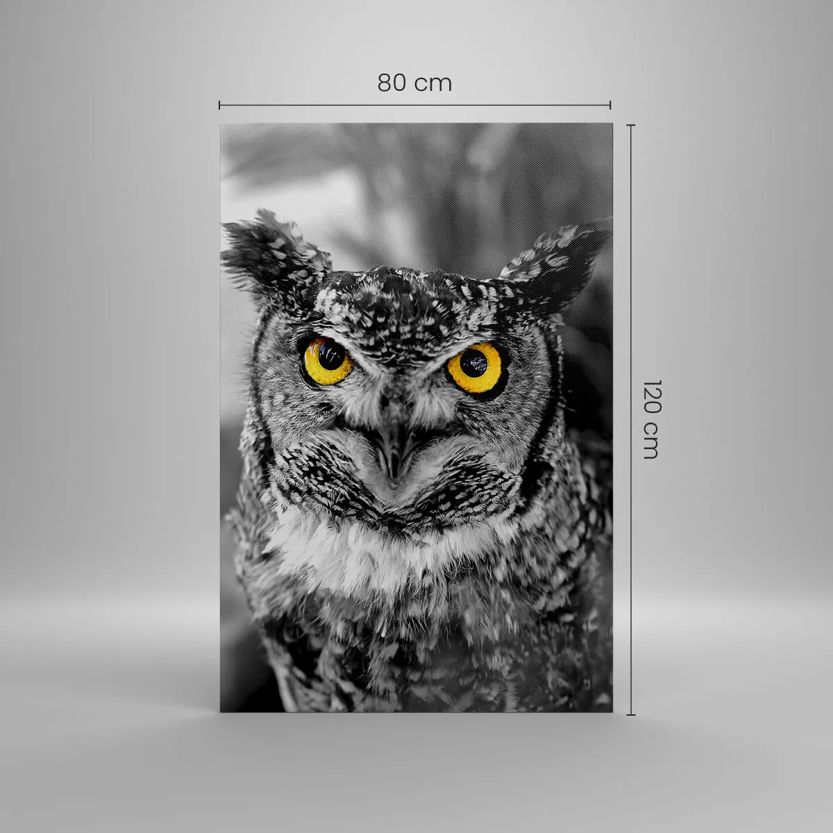 Impression sur toile - Image sur toile - Une photo en noir et blanc d'un hibou aux yeux jaunes - 80x120cm - Rien ne se cachera - Décoration murale moderne pour le salon et la chambre ARTTOR