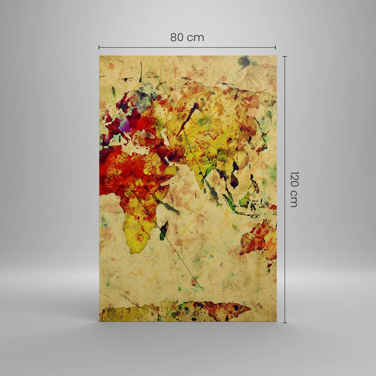 Quadro su tela - Stampe su Tela - Un'interpretazione artistica e colorata della mappa del mondo - 80x120cm - La vita come la carta colorata di una mappa - Decorazione murale moderna per soggiorno e camera da letto ARTTOR