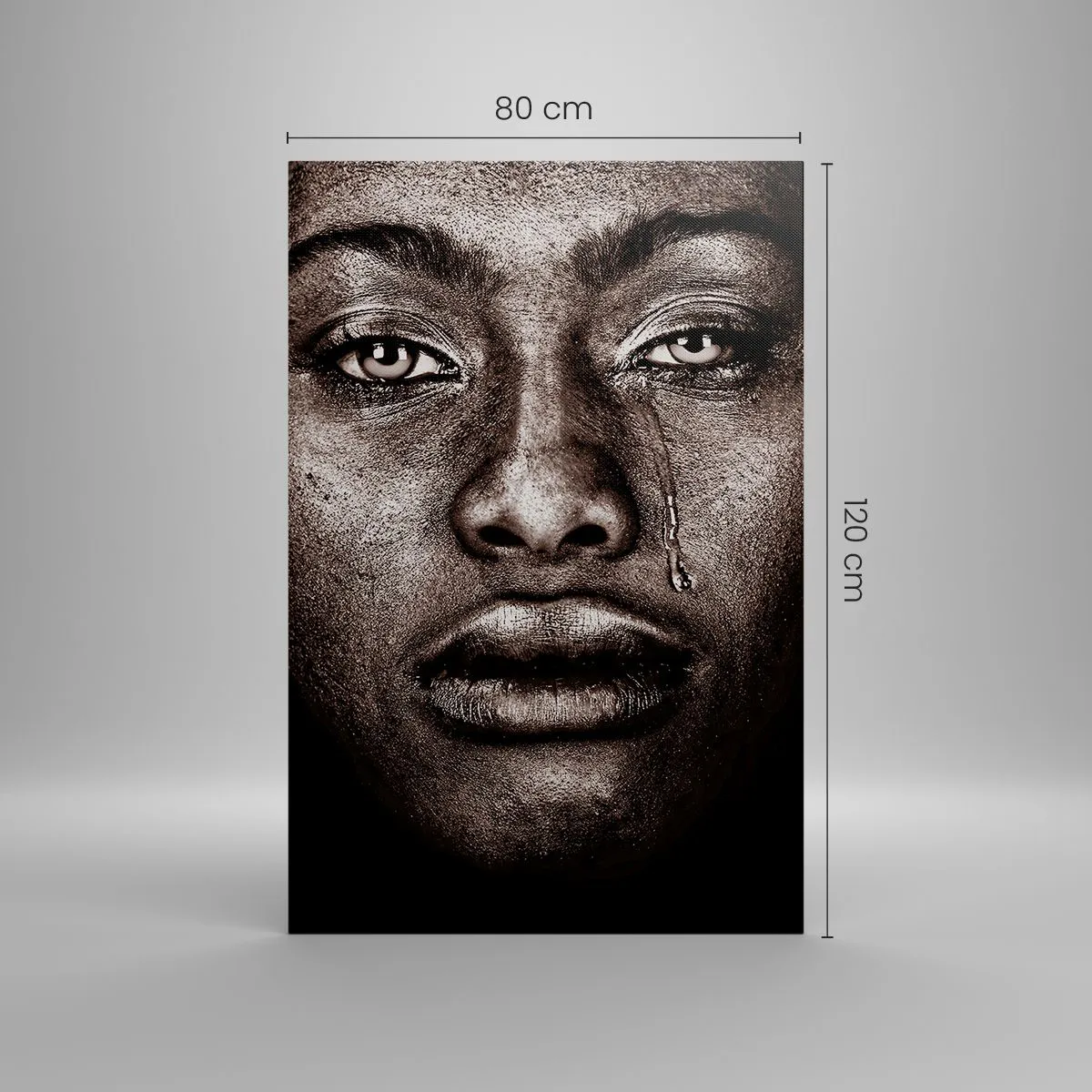 Impression sur toile - Image sur toile - Portrait d'un visage avec une seule larme sur fond noir - 80x120cm - Une larme - Décoration murale moderne pour le salon et la chambre ARTTOR