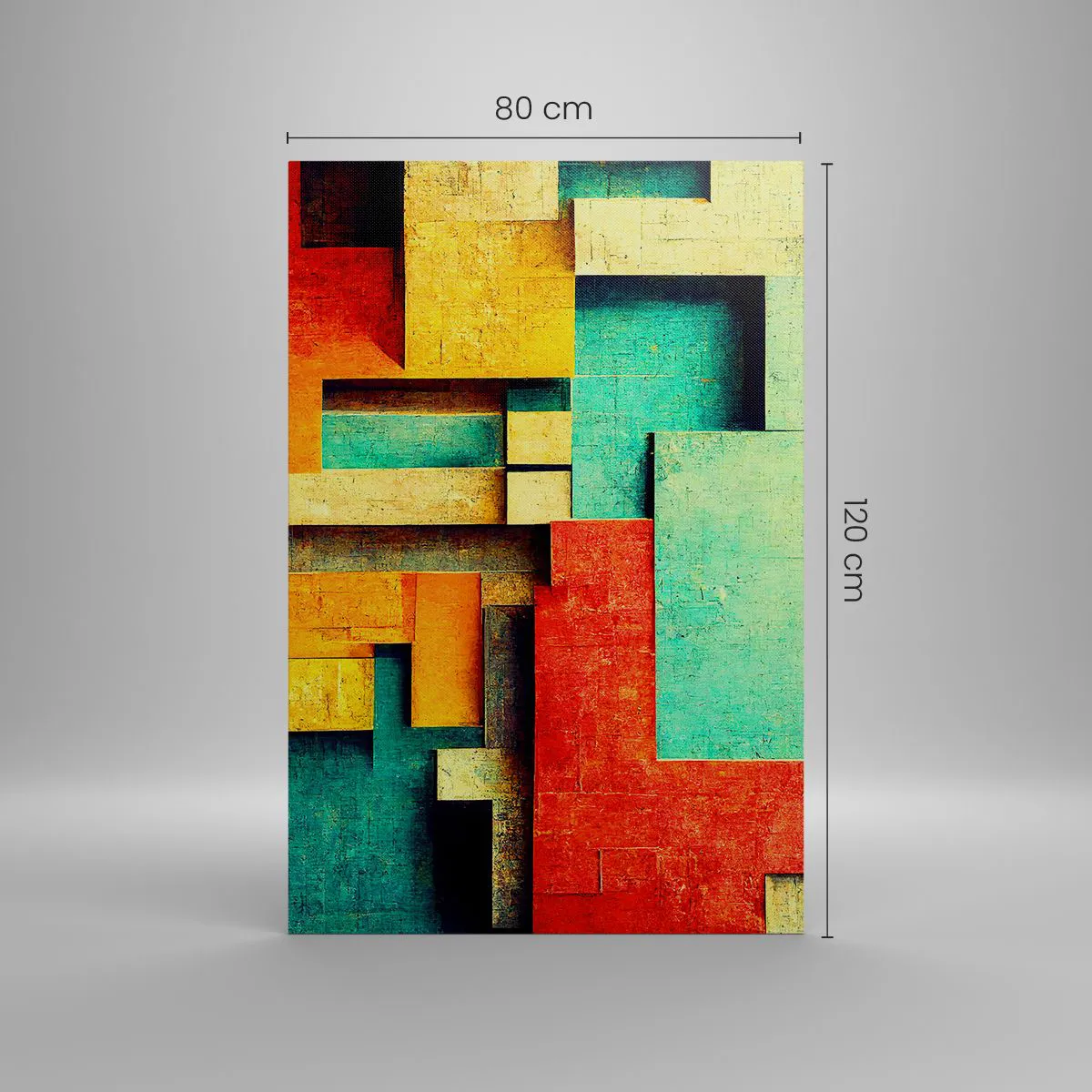 Cuadro sobre lienzo - Impresión de Imagen - Formas geométricas abstractas en colores vibrantes - 80x120cm - Festival de ángulos rectos - Decoración de pared moderna para salón y dormitorio ARTTOR