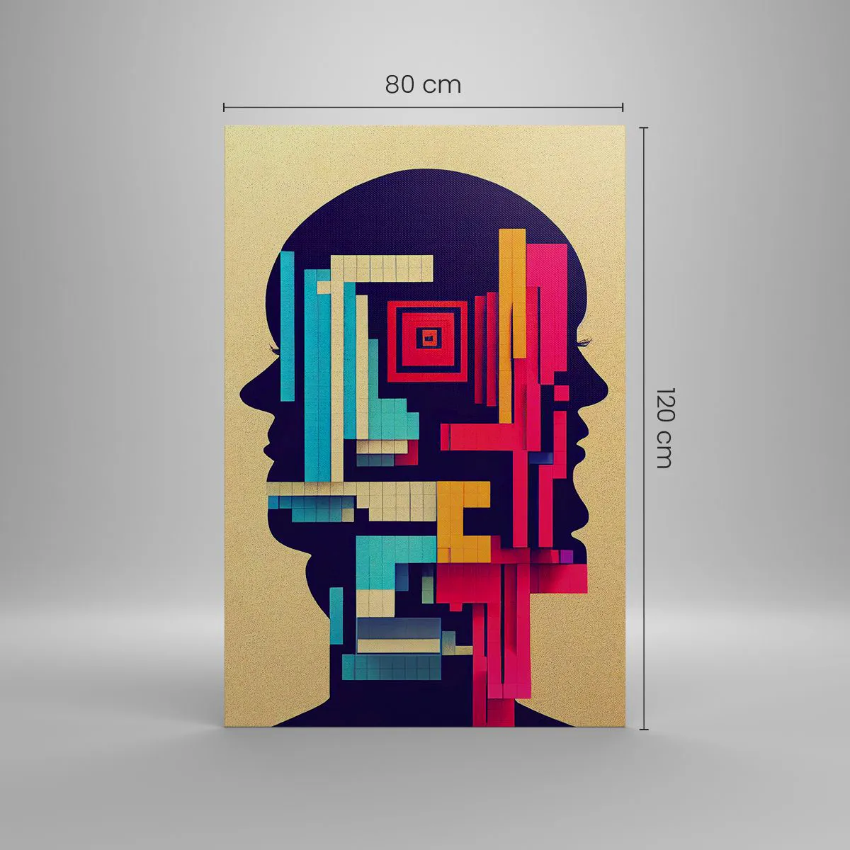 Obraz na płótnie - Abstrakcyjna ilustracja dwóch ludzkich sylwetek w geometrycznym stylu - 80x120cm - Nowe więzi - Nowoczesna dekoracja ścienna do salonu i sypialni ARTTOR