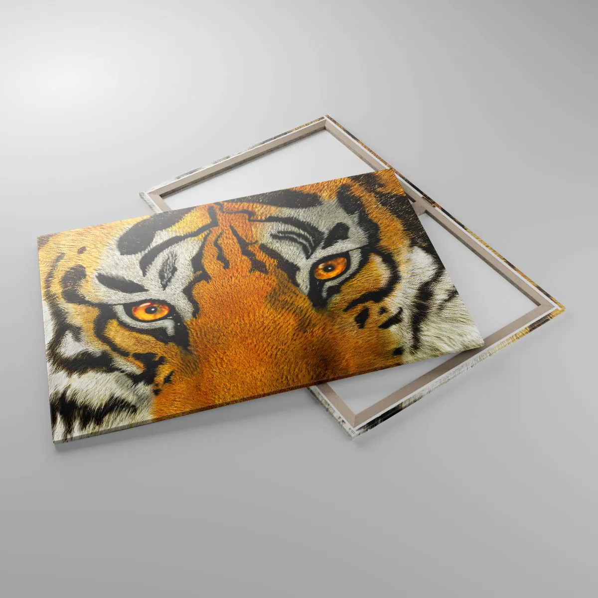 Obraz na płótnie - Portret tygrysa z intensywnym spojrzeniem w zbliżeniu - 100x70cm - Groźny i piękny - Nowoczesna dekoracja ścienna do salonu, kuchni i sypialni ARTTOR