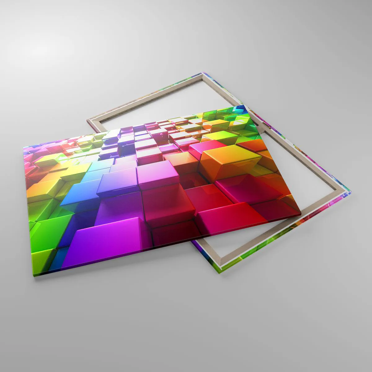 Obraz na płótnie - Kolorowe geometryczne kostki 3D - 100x70cm - Op-artowe wespół w zespół - Nowoczesna dekoracja ścienna do salonu, kuchni i sypialni ARTTOR