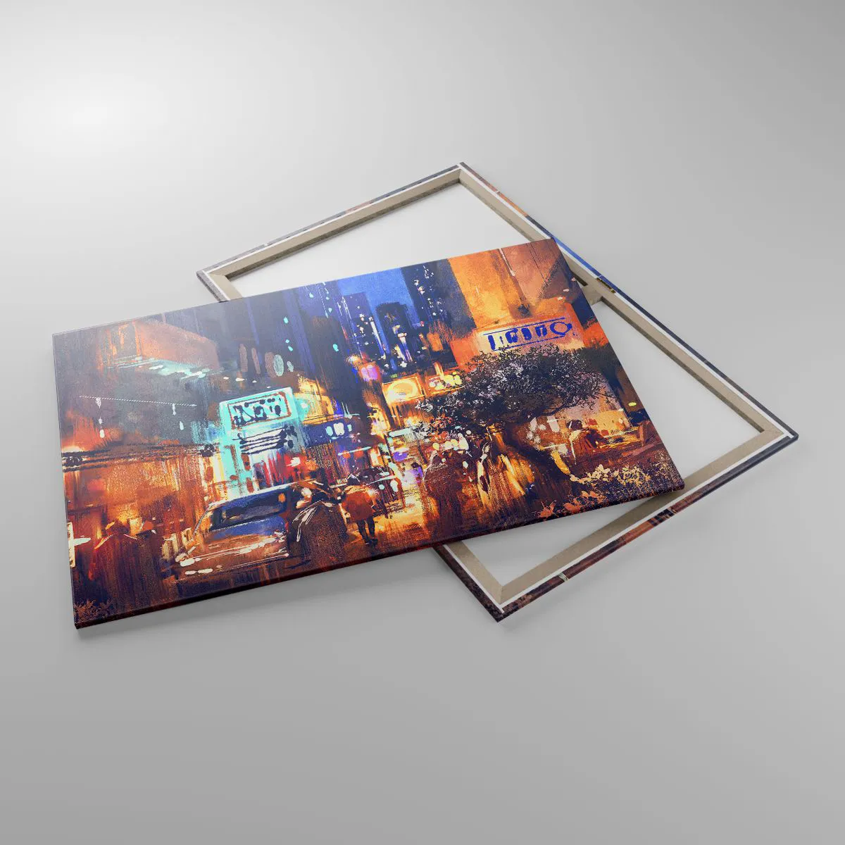 Quadro su tela - Stampe su Tela - Paesaggio urbano serale in stile impressionista - 100x70cm - Ma la città non dorme - Decorazione murale moderna per soggiorno e camera da letto ARTTOR