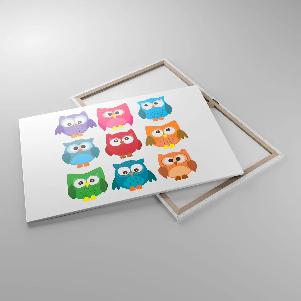 Obraz na płótnie - Kolorowe ilustracje sów w dziecięcym stylu - 100x70cm - Różnić można się zabawnie - Nowoczesna dekoracja ścienna do salonu, kuchni i sypialni ARTTOR
