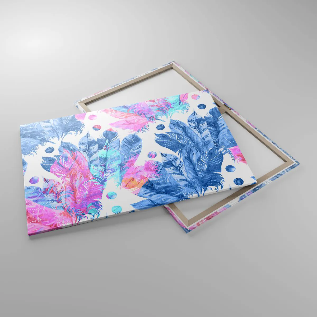 Vászonkép - Rózsaszín és kék tollak - 100x70 cm