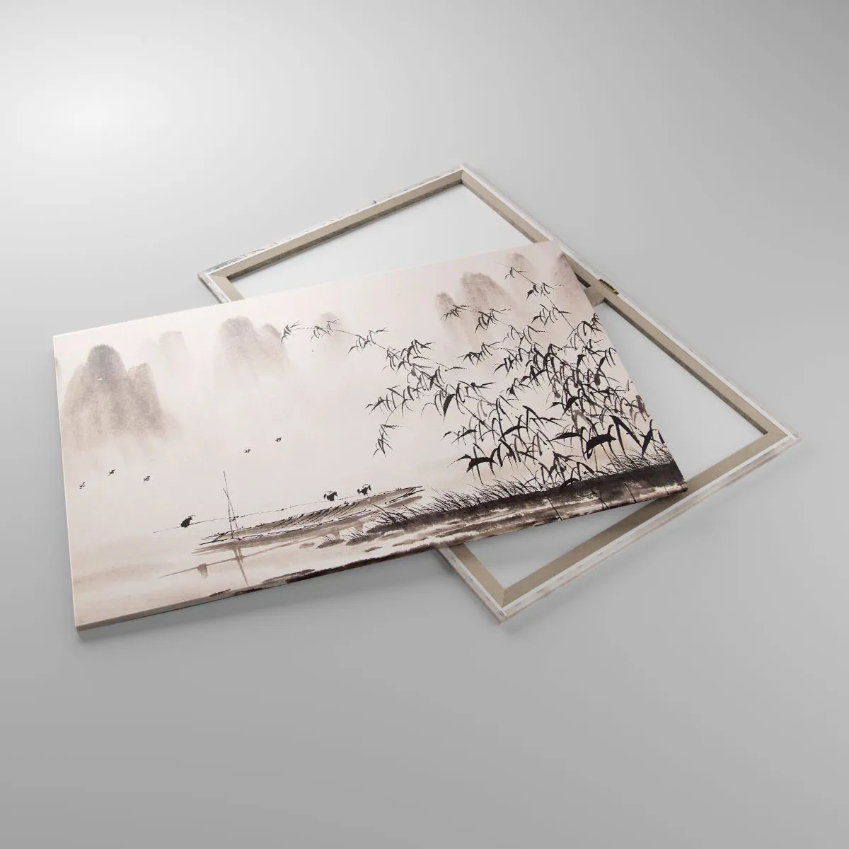 Impression sur toile - Image sur toile - Un paysage minimaliste de style oriental - 100x70cm - Le silence des rizières - Décoration murale moderne pour le salon et la chambre ARTTOR