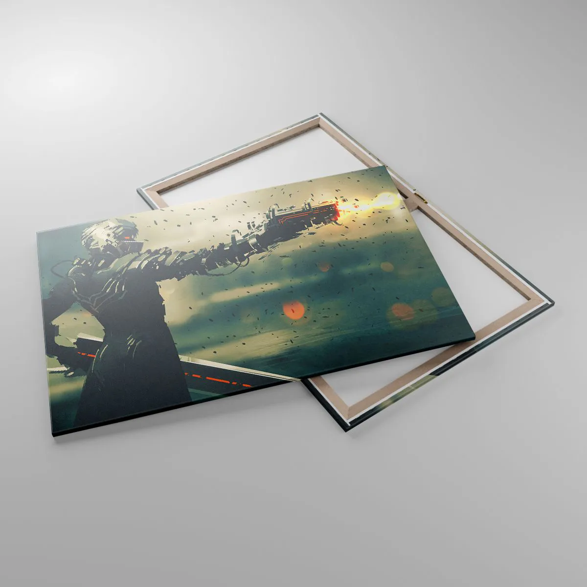 Cuadro sobre lienzo - Impresión de Imagen - Guerrero cibernético con armamento futurista. - 100x70cm - Arma letal: tu propio Terminator - Decoración de pared moderna para salón y dormitorio ARTTOR