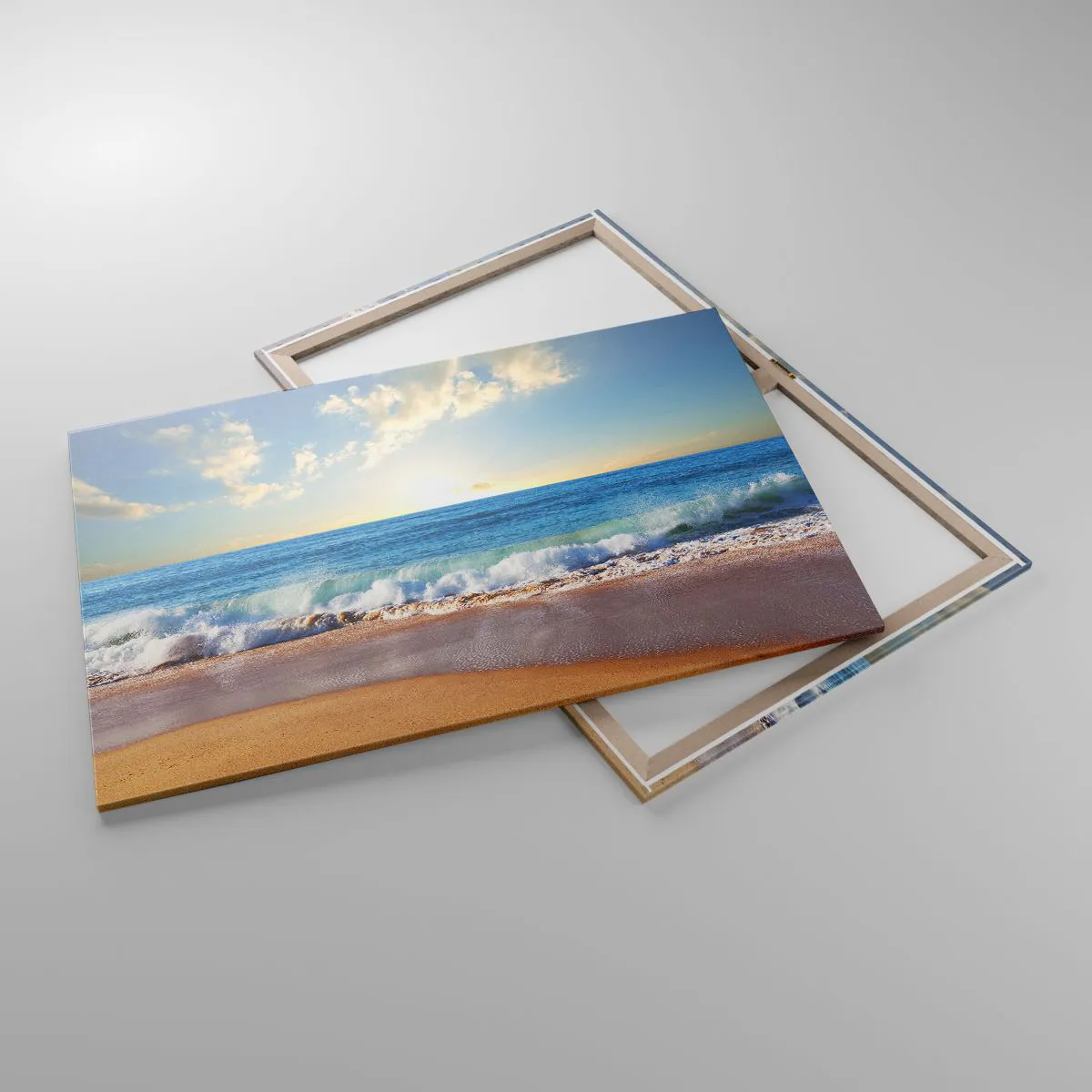 Quadro su tela - Stampe su Tela - Una spiaggia soleggiata con onde che si infrangono sulla riva - 100x70cm - Insieme movimento e immobilità - Decorazione murale moderna per soggiorno e camera da letto ARTTOR