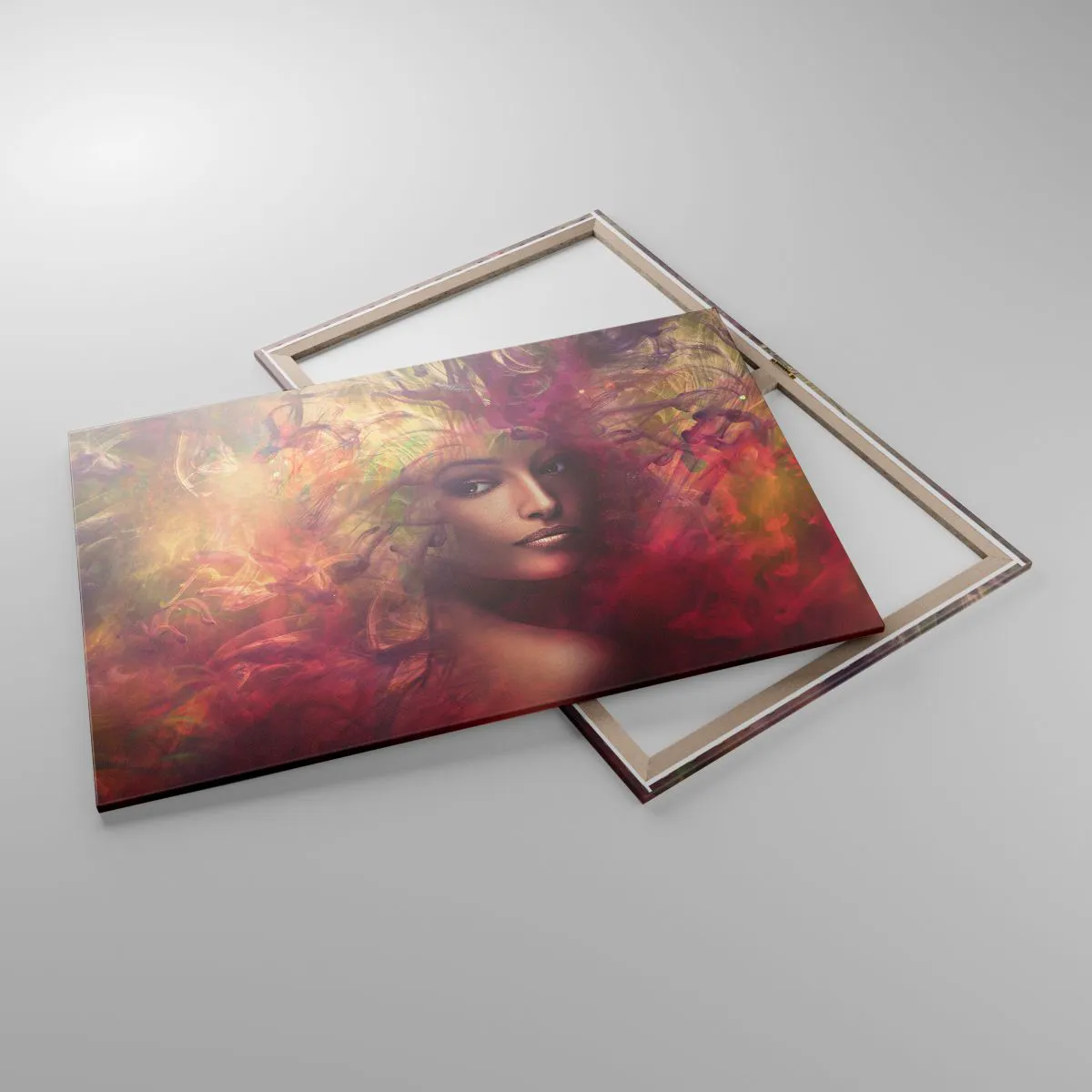 Bild auf Leinwand - Leinwandbild - Eine Frau in abstrakten Farben, die einen dynamischen Hintergrund schafft - 100x70cm - Ich bin hier! - Moderne Wanddekoration für Wohnzimmer und Schlafzimmer ARTTOR