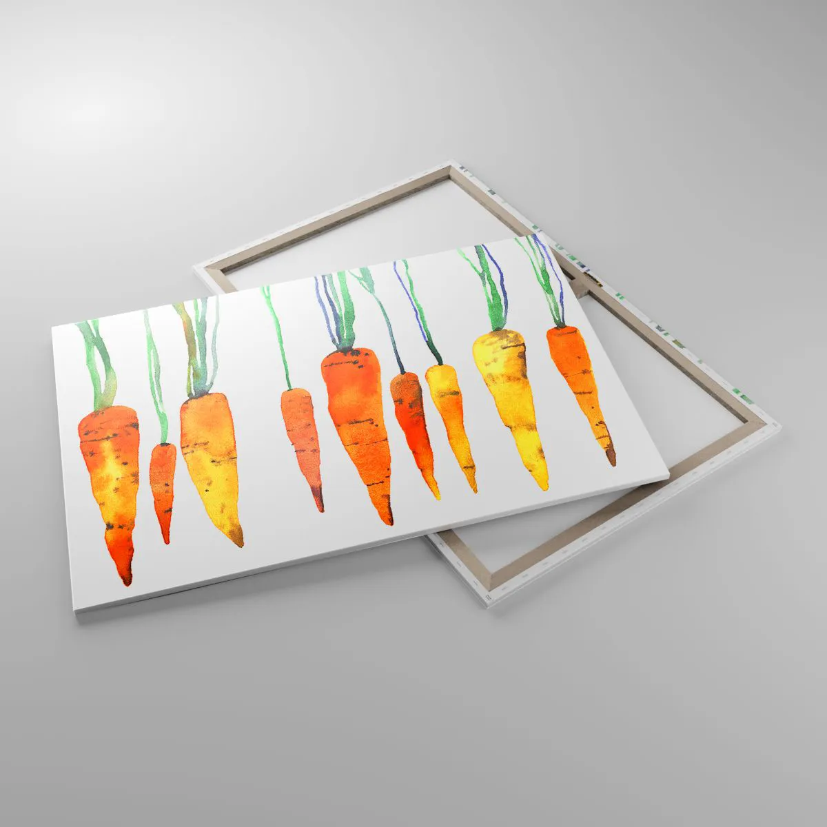 Obraz na płótnie - Akwarelowe marchewki w różnych odcieniach na białym tle - 100x70cm - Uroda zwyczajności - Nowoczesna dekoracja ścienna do salonu, kuchni i sypialni ARTTOR
