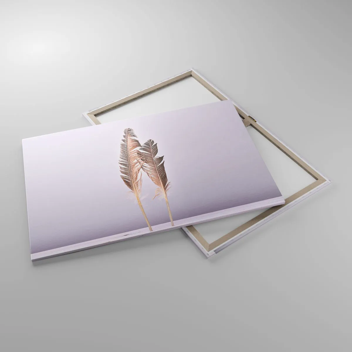 Impression sur toile - Image sur toile - Plumes délicates sur fond clair dans un style minimaliste - 100x70cm - Face au néant - Décoration murale moderne pour le salon et la chambre ARTTOR