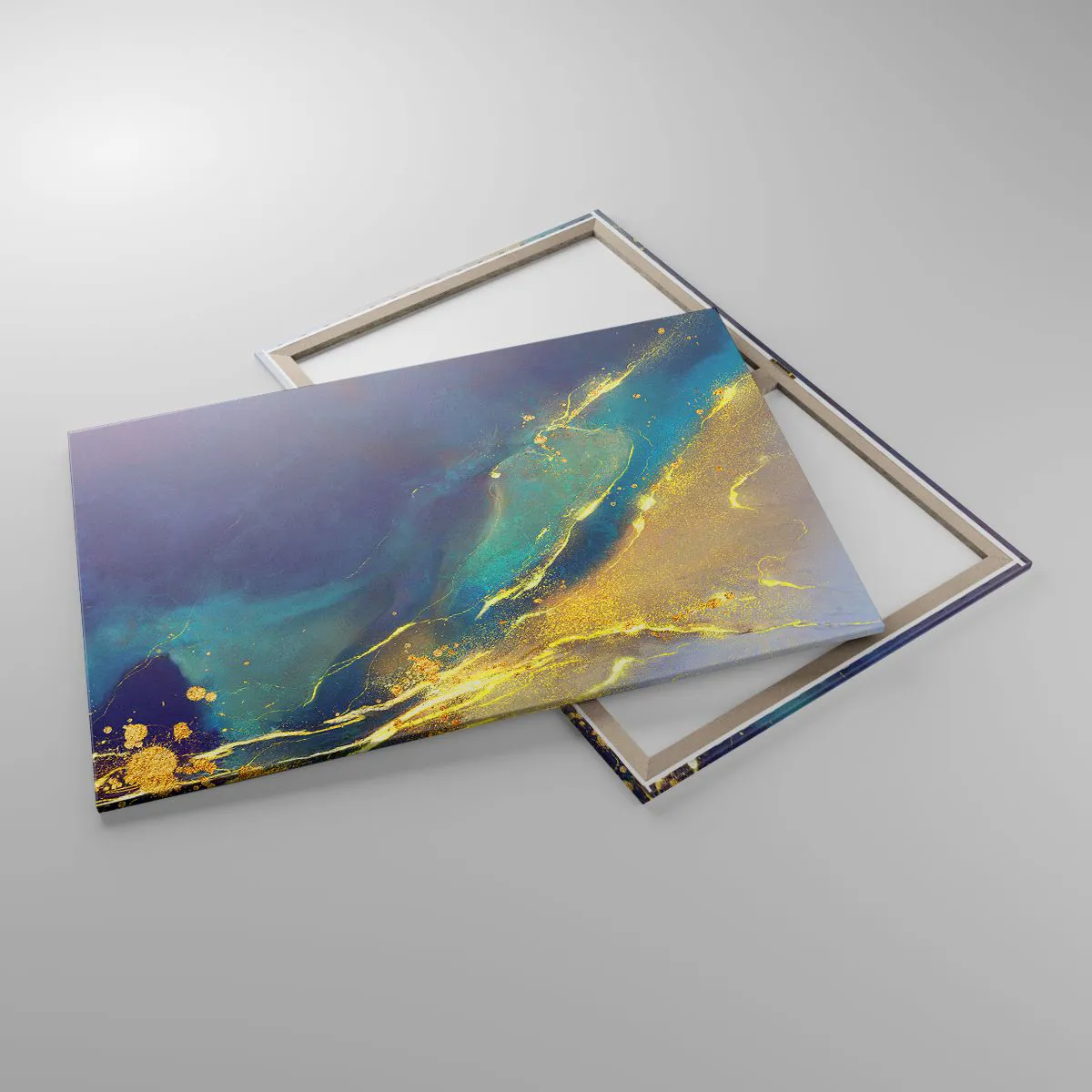 Bild auf Leinwand - Leinwandbild - Abstrakte Komposition in Blau- und Goldtönen auf Leinwand - 100x70cm - Der goldene Teich - Moderne Wanddekoration für Wohnzimmer und Schlafzimmer ARTTOR