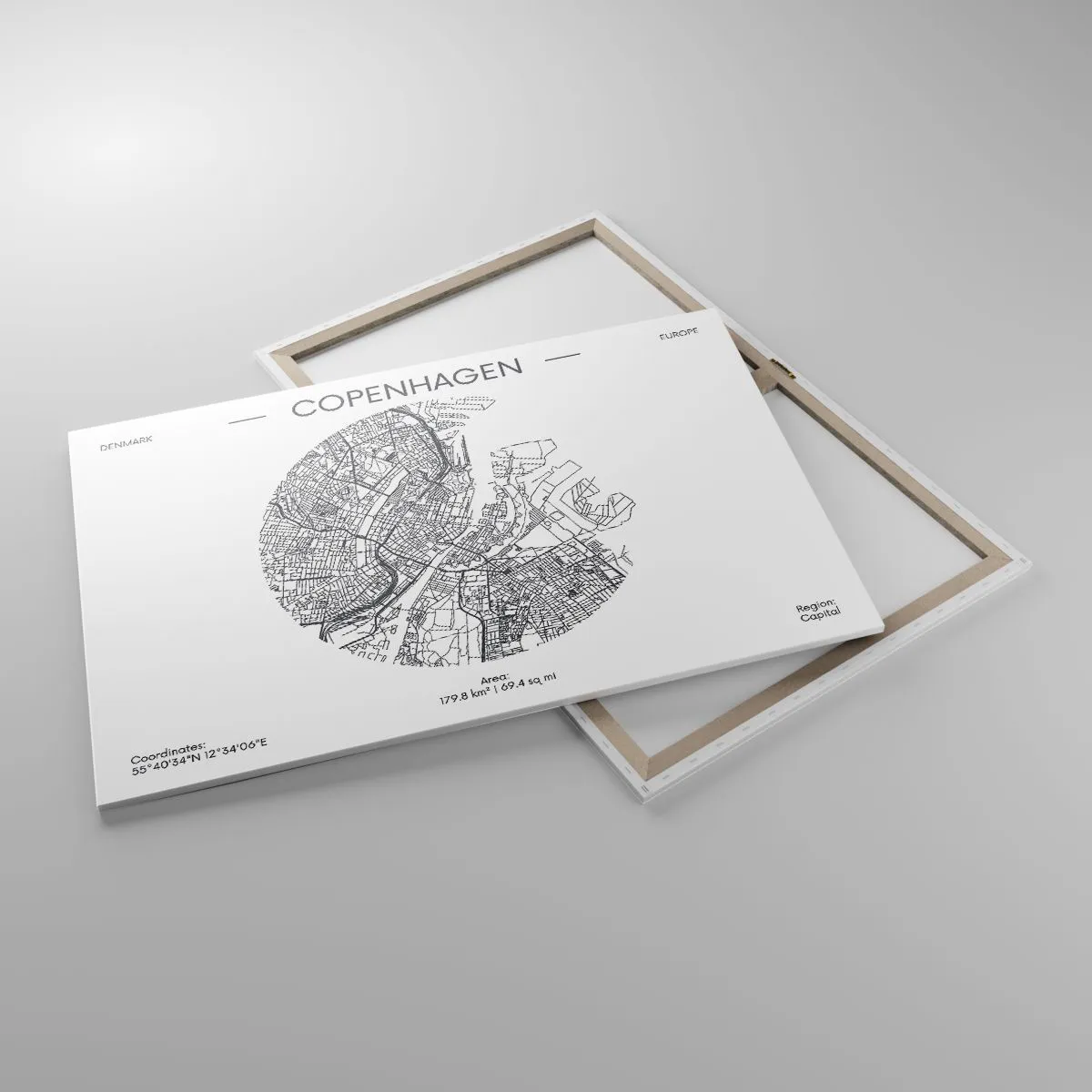 Obraz na płótnie - Mapa Kopenhagi w minimalistycznym, czarno-białym stylu - 100x70cm - Anatomia Kopenhagi - Nowoczesna dekoracja ścienna do salonu, kuchni i sypialni ARTTOR