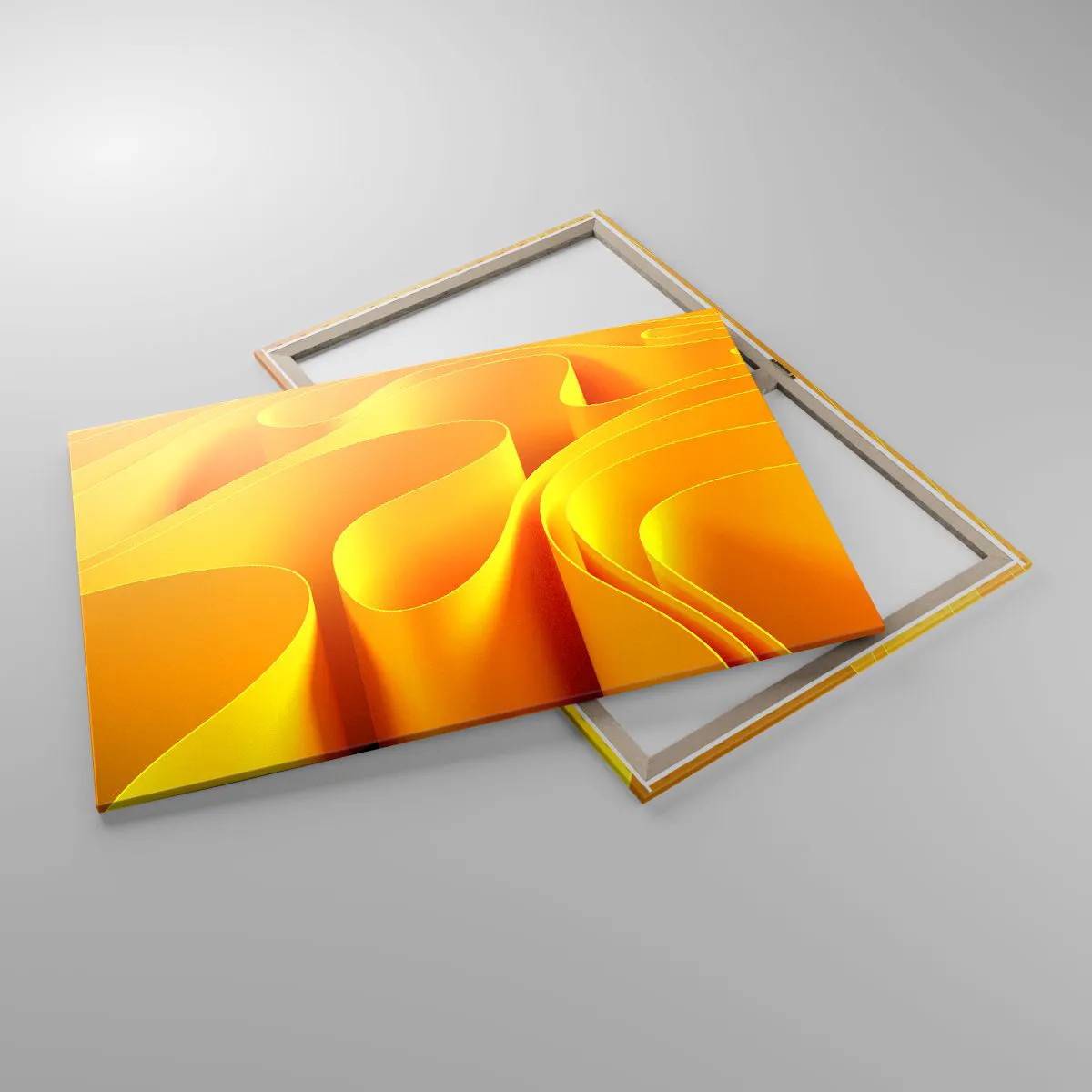 Impression sur toile - Image sur toile - Vagues abstraites jaunes ressemblant à des rayons de soleil - 100x70cm - Comme les vagues du soleil - Décoration murale moderne pour le salon et la chambre ARTTOR