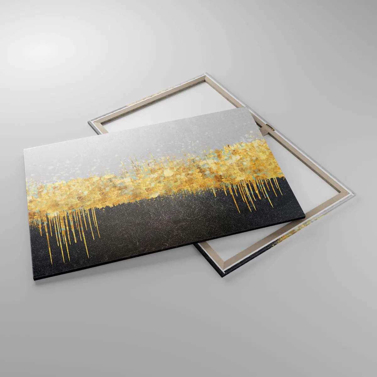 Bild auf Leinwand - Leinwandbild - Abstrakte Komposition in Gold- und Schwarztönen - 100x70cm - Nach innen und nach oben - Moderne Wanddekoration für Wohnzimmer und Schlafzimmer ARTTOR