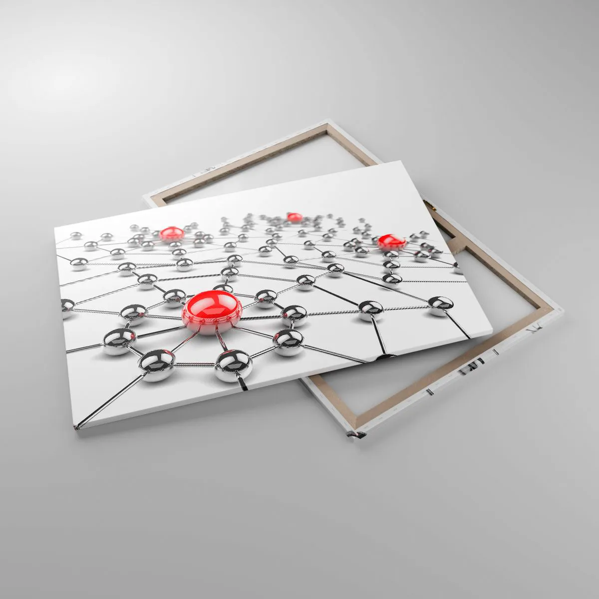 Cuadro sobre lienzo - Impresión de Imagen - Una red de bolas metálicas con acentos rojos. - 120x80cm - Una red plateada - Decoración de pared moderna para salón y dormitorio ARTTOR