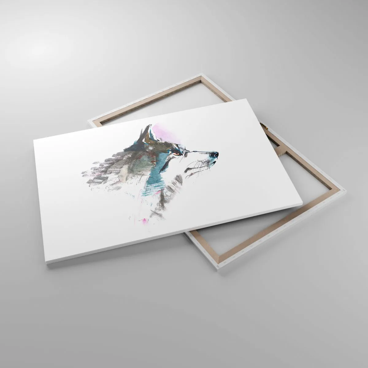 Obraz na płótnie - Akwarelowy wilk w minimalistycznym stylu - 120x80cm - O wilku mowa - Nowoczesna dekoracja ścienna do salonu, kuchni i sypialni ARTTOR