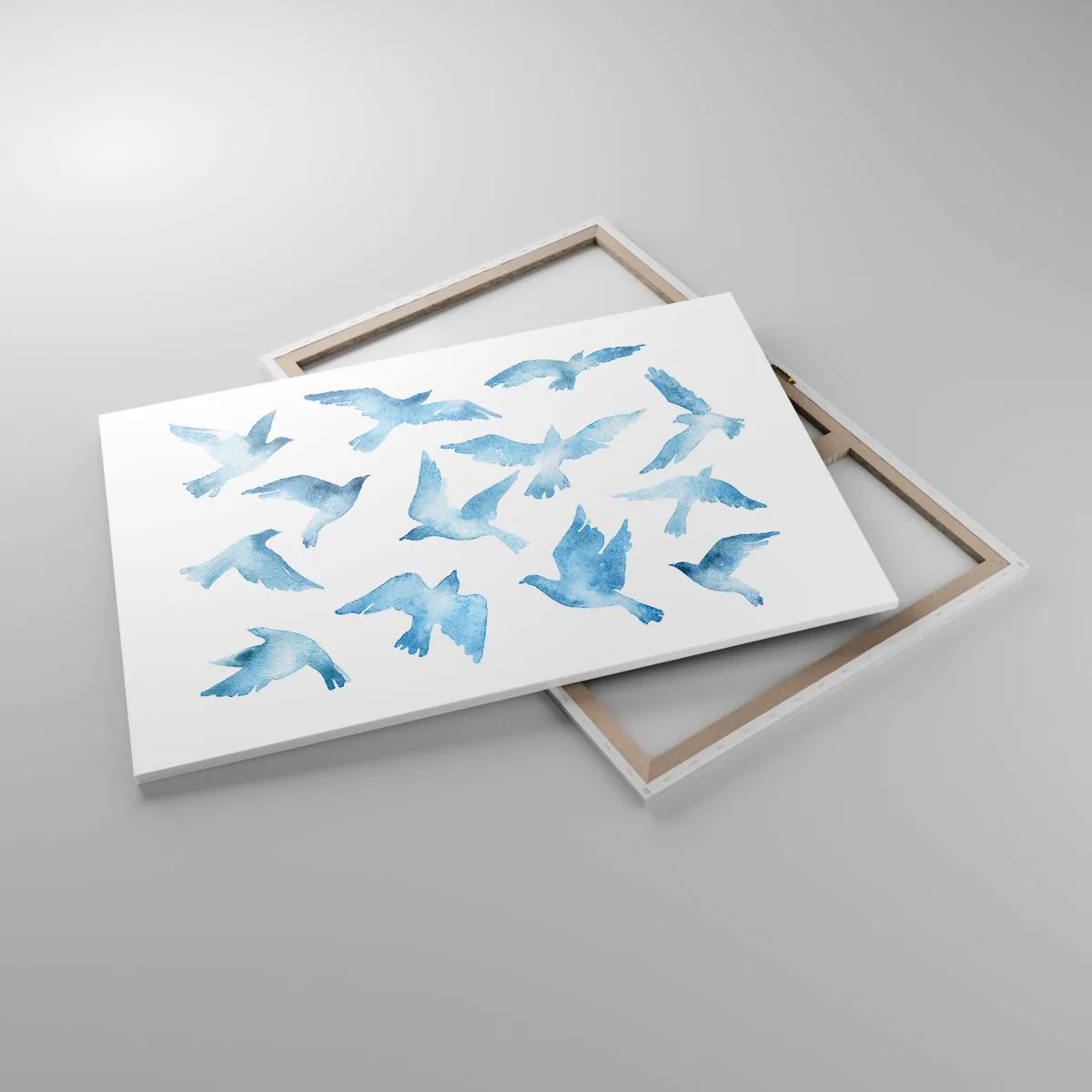 Bild auf Leinwand - Leinwandbild - Ein subtiles Aquarell, das fliegende Vögel darstellt - 120x80cm - Blaue Vögel - Moderne Wanddekoration für Wohnzimmer und Schlafzimmer ARTTOR