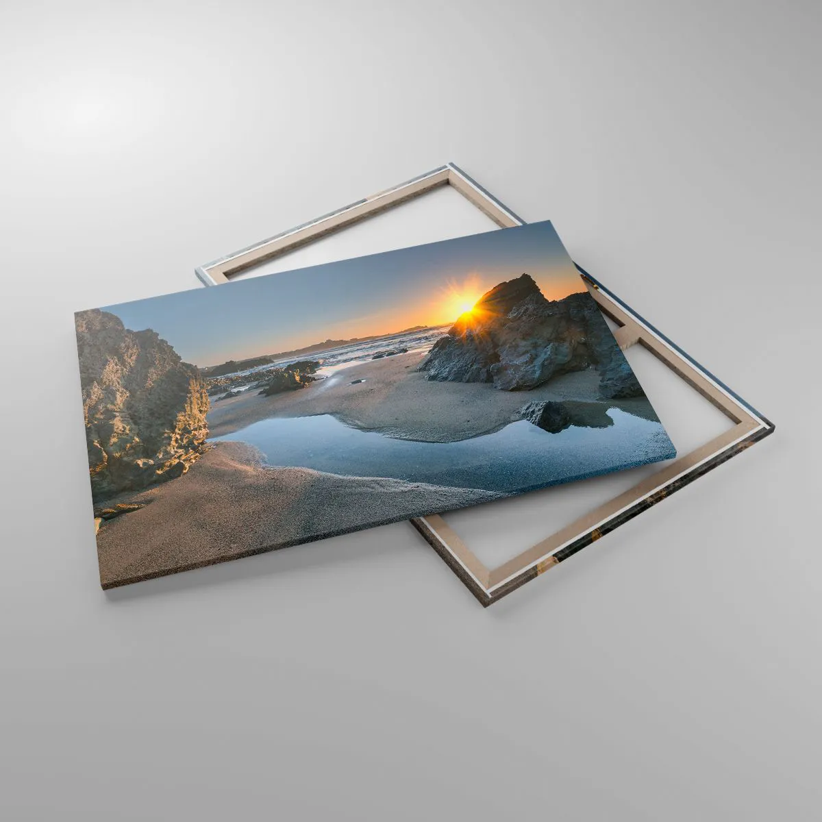 Impression sur toile - Image sur toile - Coucher de soleil pittoresque sur une plage rocheuse - 120x80cm - Intouché par la main de l'homme - Décoration murale moderne pour le salon et la chambre ARTTOR