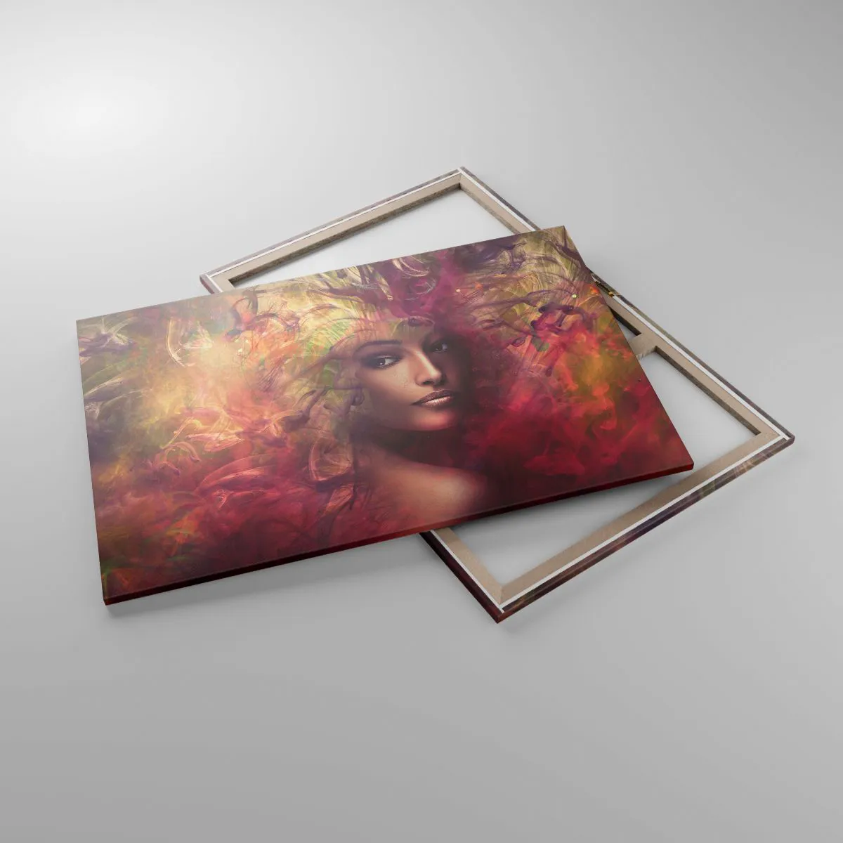 Bild auf Leinwand - Leinwandbild - Eine Frau in abstrakten Farben, die einen dynamischen Hintergrund schafft - 120x80cm - Ich bin hier! - Moderne Wanddekoration für Wohnzimmer und Schlafzimmer ARTTOR