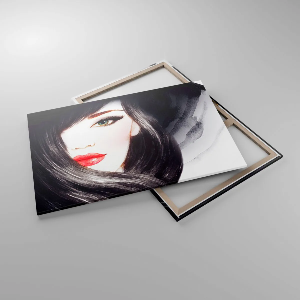 Quadro su tela - Stampe su Tela - Ritratto di una donna dallo sguardo espressivo e dalle labbra rosse - 120x80cm - Sguardo di zaffiro - Decorazione murale moderna per soggiorno e camera da letto ARTTOR