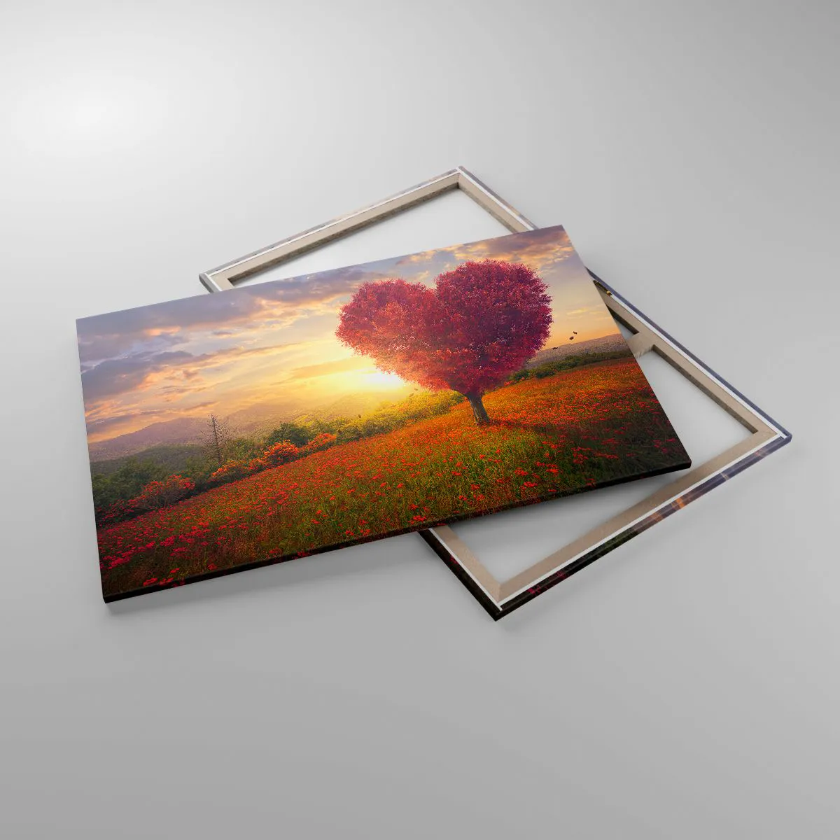 Cuadro sobre lienzo - Impresión de Imagen - Árbol en forma de corazón al atardecer - 120x80cm - Te atrapa el corazón - Decoración de pared moderna para salón y dormitorio ARTTOR